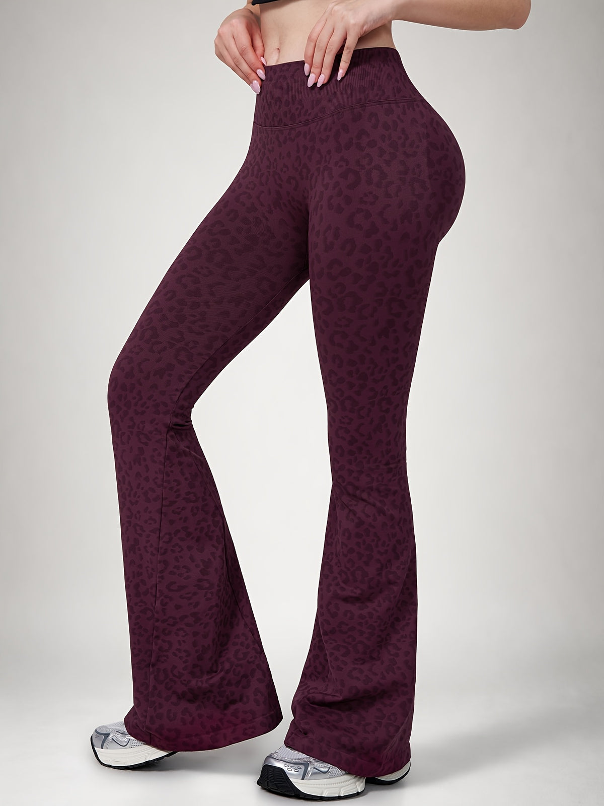 Leopard Print Flare Leggings - Plum