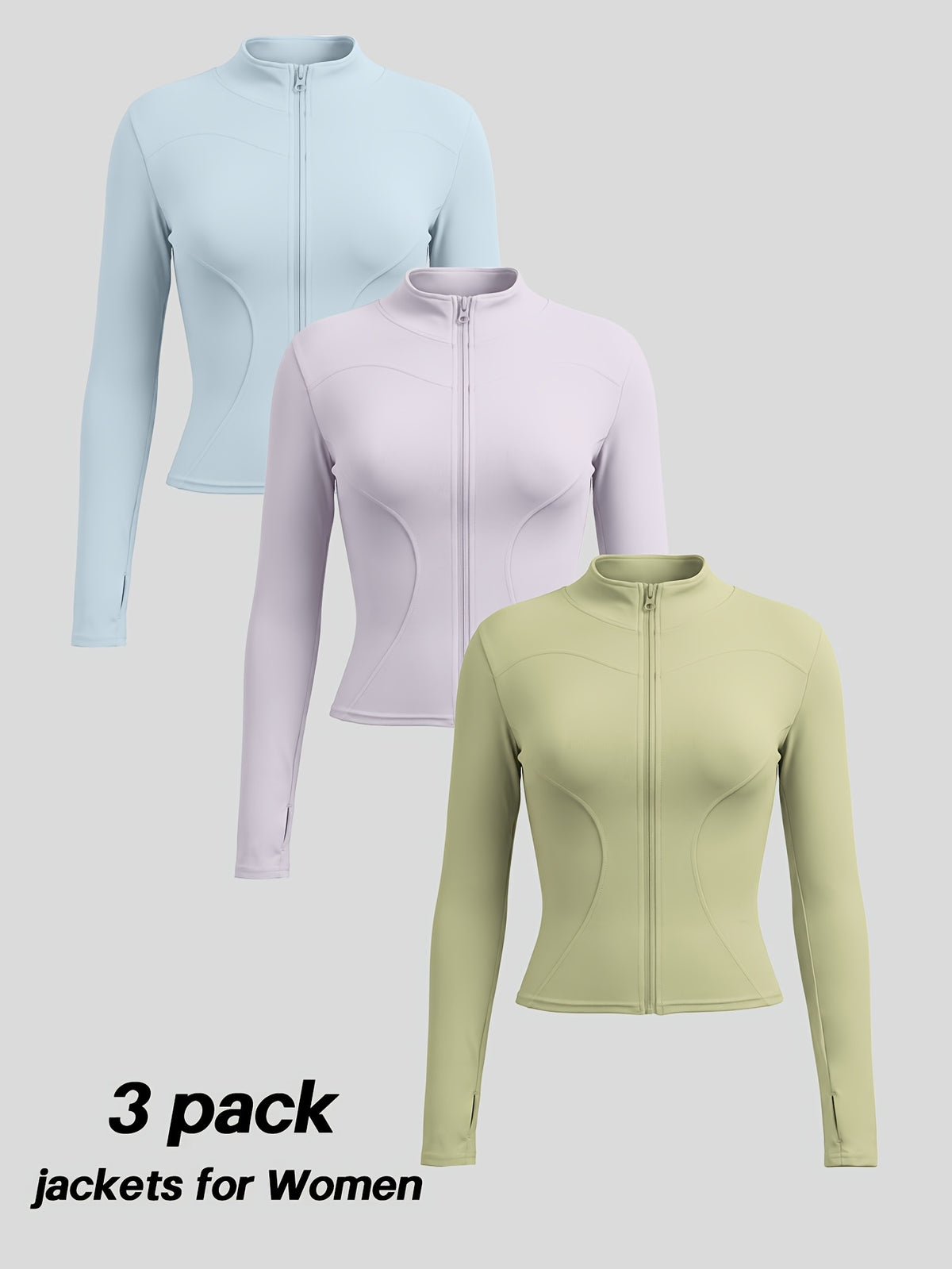 3 Pack Stand Collar Zip Jackets - Blue, Purple & Green