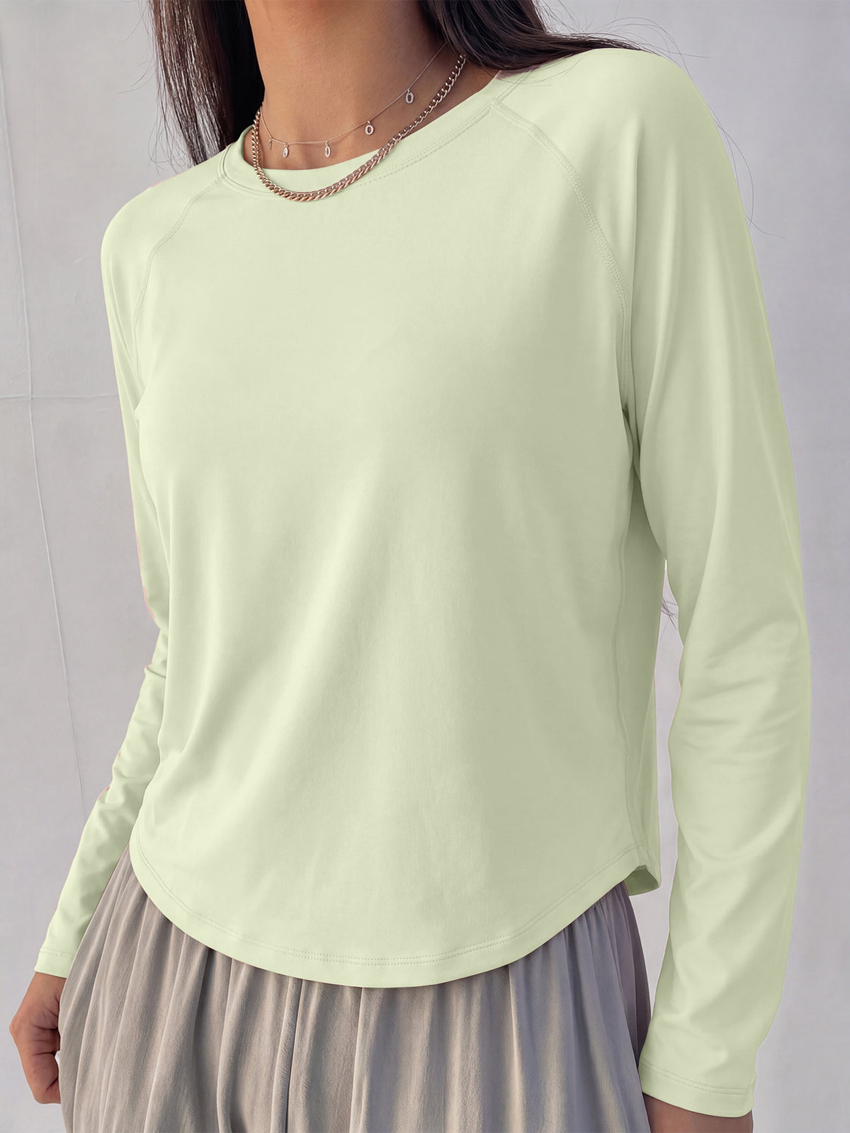 Mesh Back Panel Long Sleeve Top - Light Green