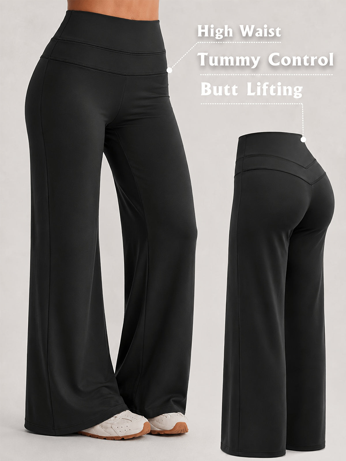 Double Seam Wide Leg Yoga Pants - Black
