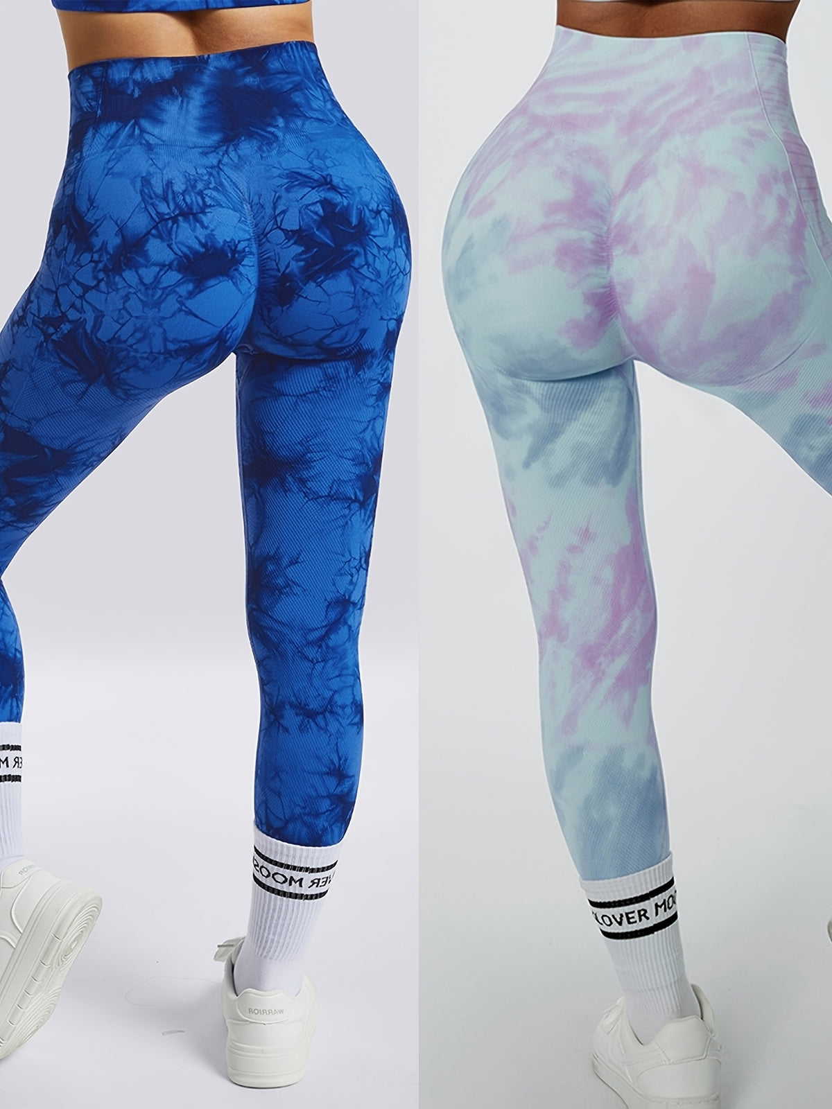 2 Pack Tie Dye Seamless Leggings - Blue & Lilac Tie Dye