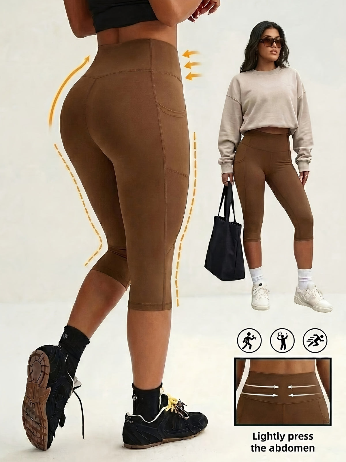 Side Pocket Capri Leggings - Coffee
