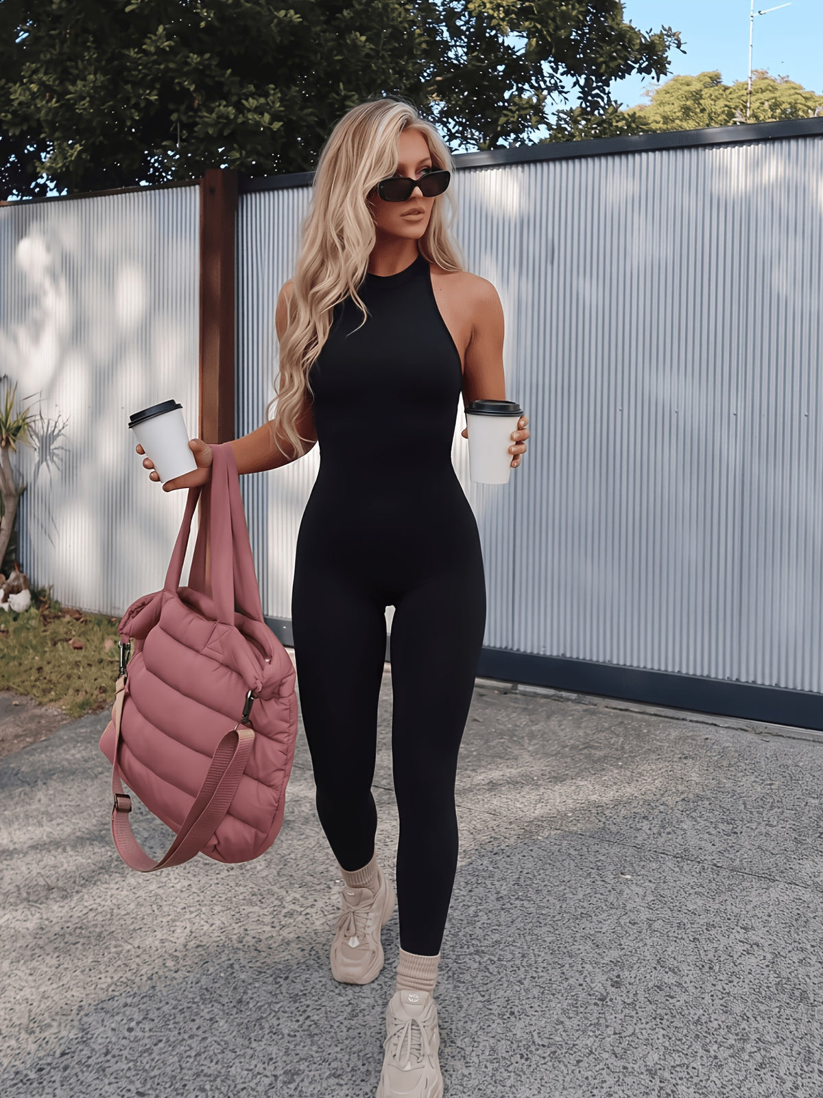Open Back Sleeveless Jumpsuit - Black