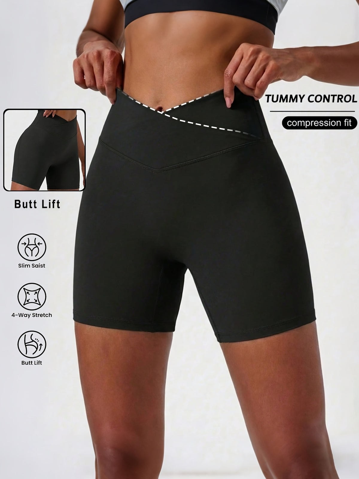 V Waist Biker Shorts - Black