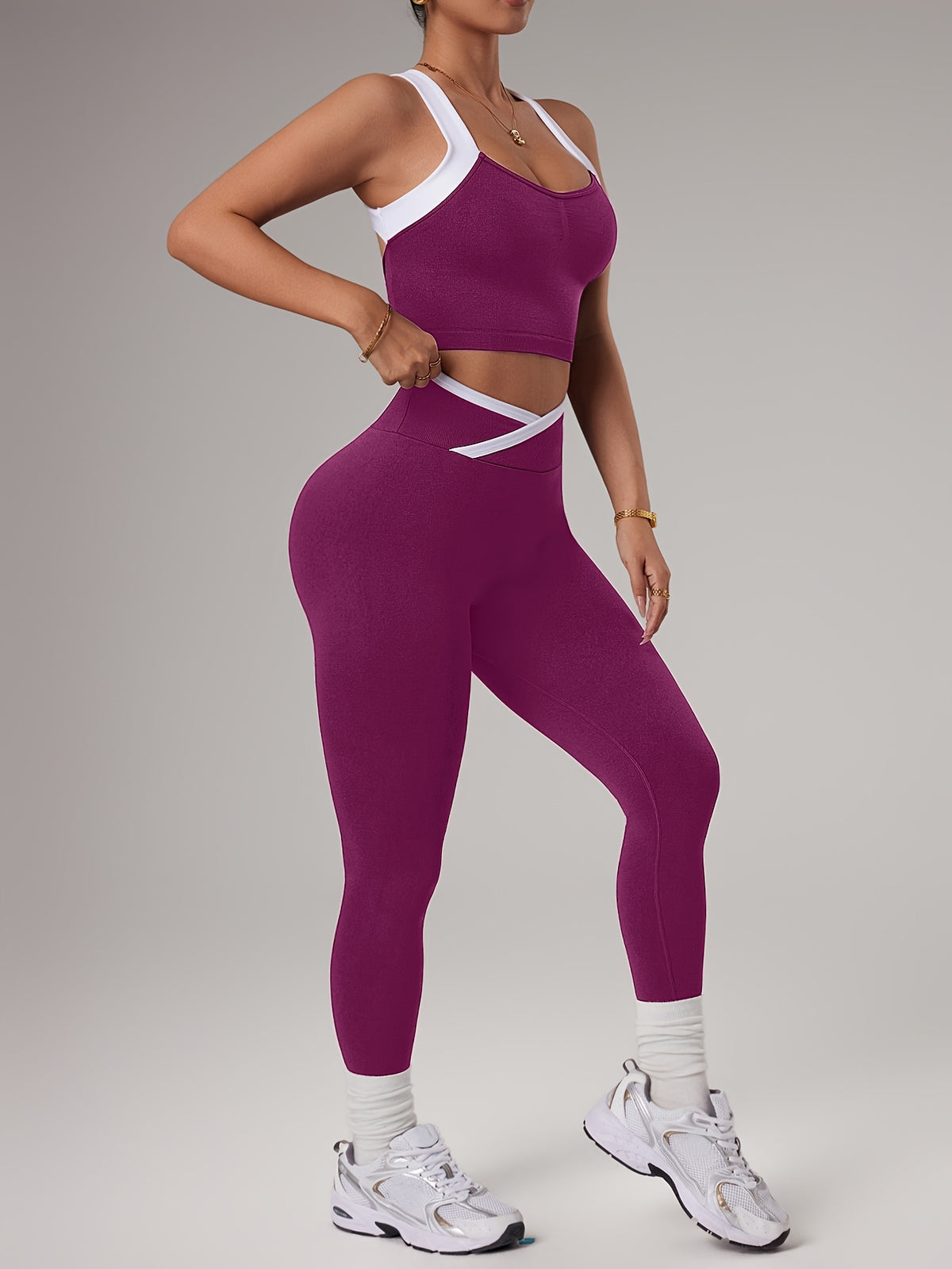 Cross Strap Bra & Leggings Set - Fuchsia
