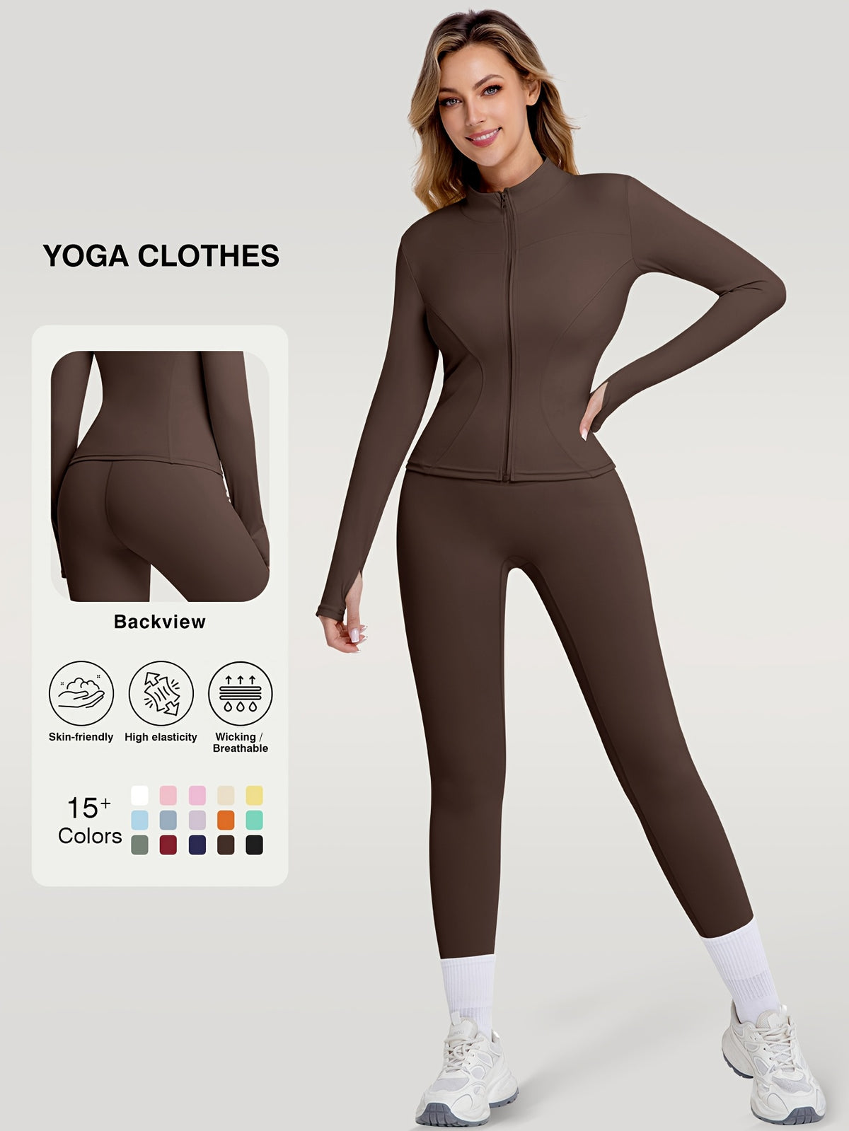 Figure Hugging Jacket & Pants Set - Brown