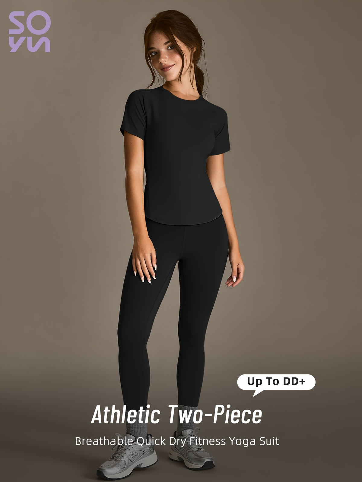 Mesh Cutout Tee & High Waist Leggings Set - Black