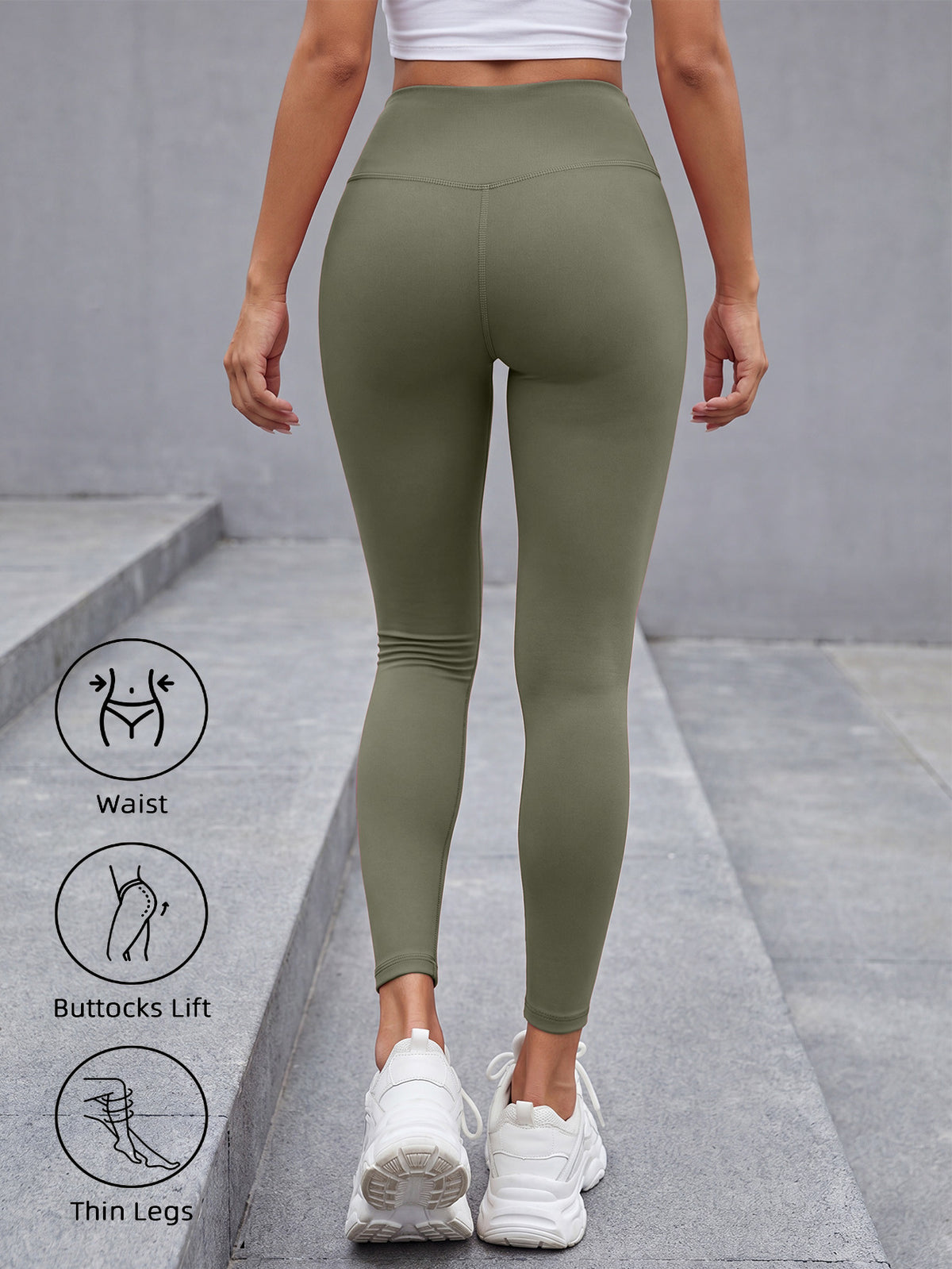 Fleece Lined Tummy Control Leggings - Olive Green