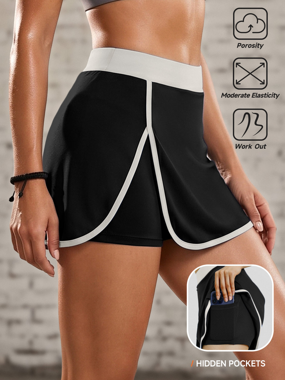 Contrast Trim Skort - Black