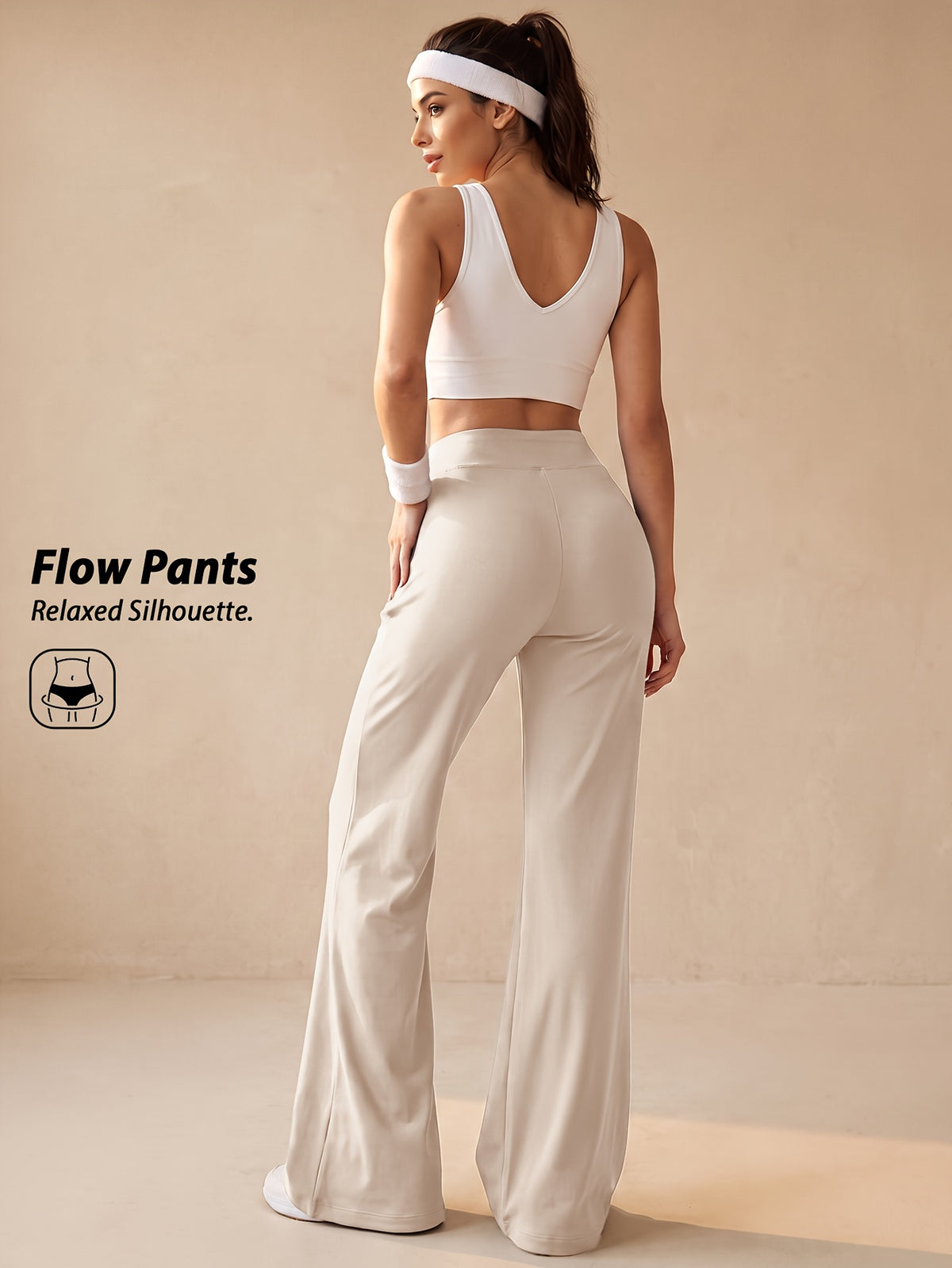 Drawstring Wide Leg Pocket Yoga Pants - Milky
