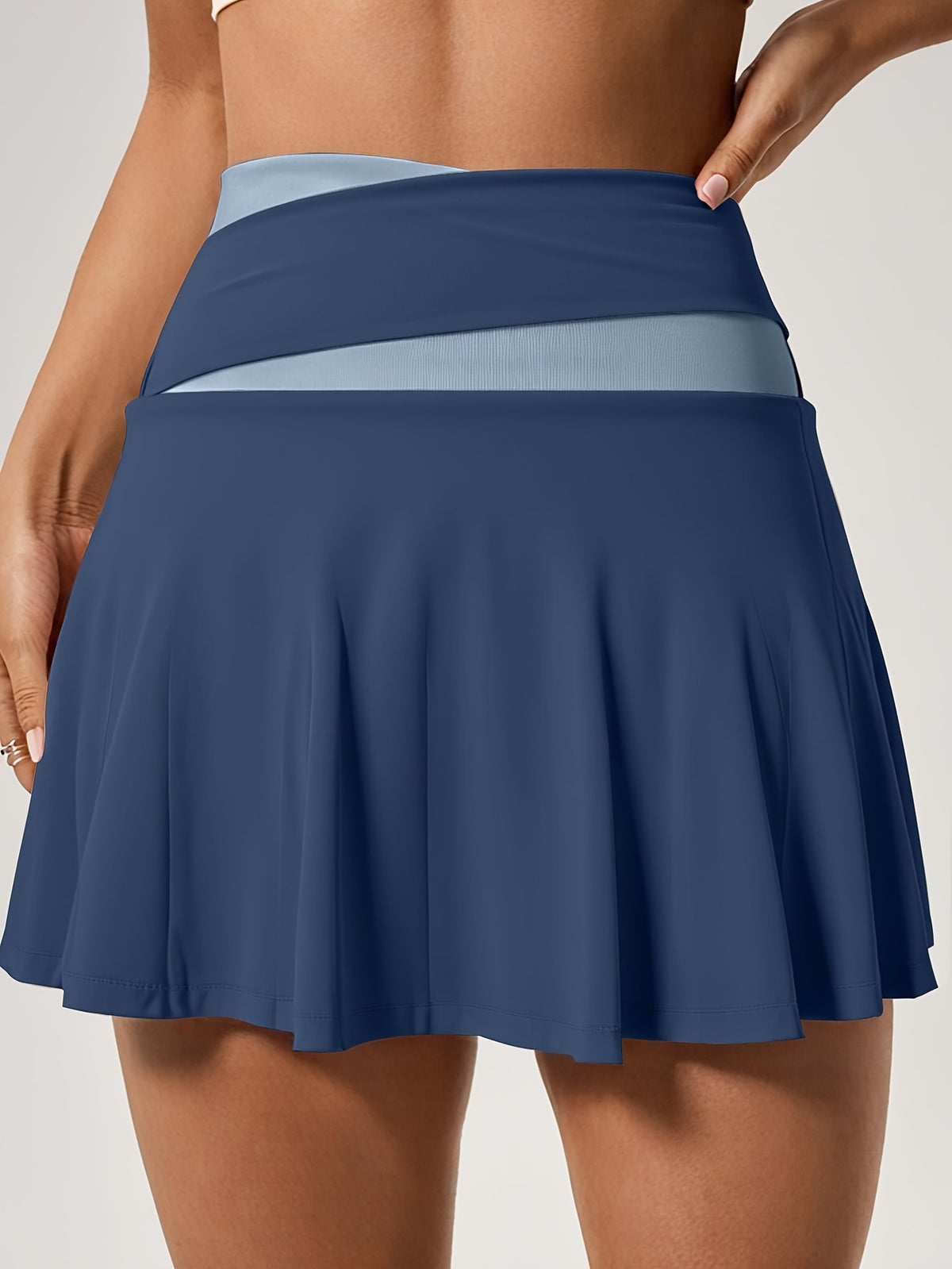 Colour Block Pleated Skort - Navy