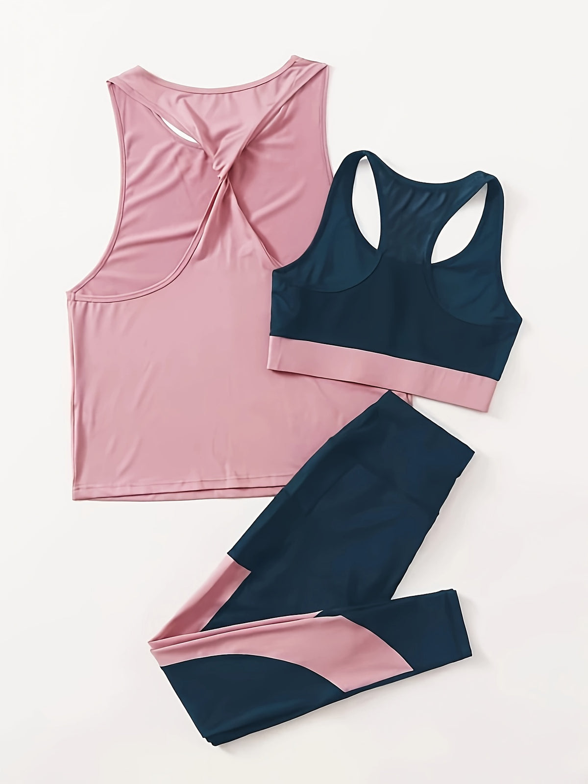 3 Piece Bra, Tank & Pants Yoga Set - Sea Blue