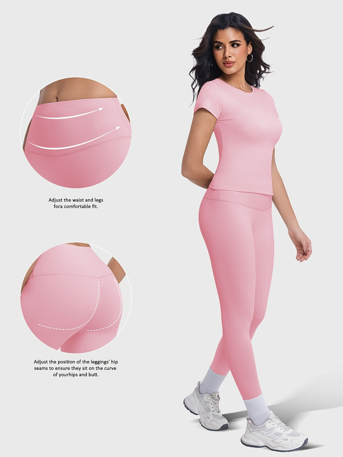 Crew Neck Tee & Leggings Set - Pink