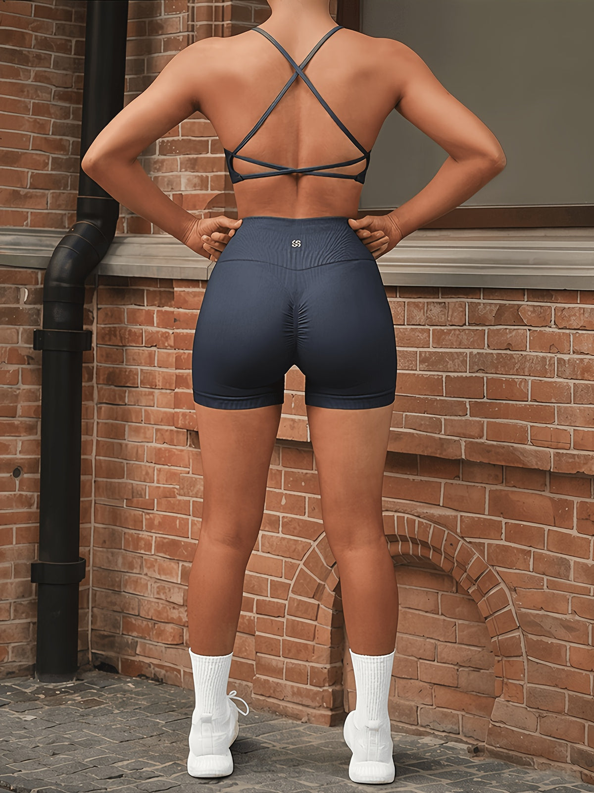 Seamless Thin Strap Bra & Shorts Set - Dark Gray