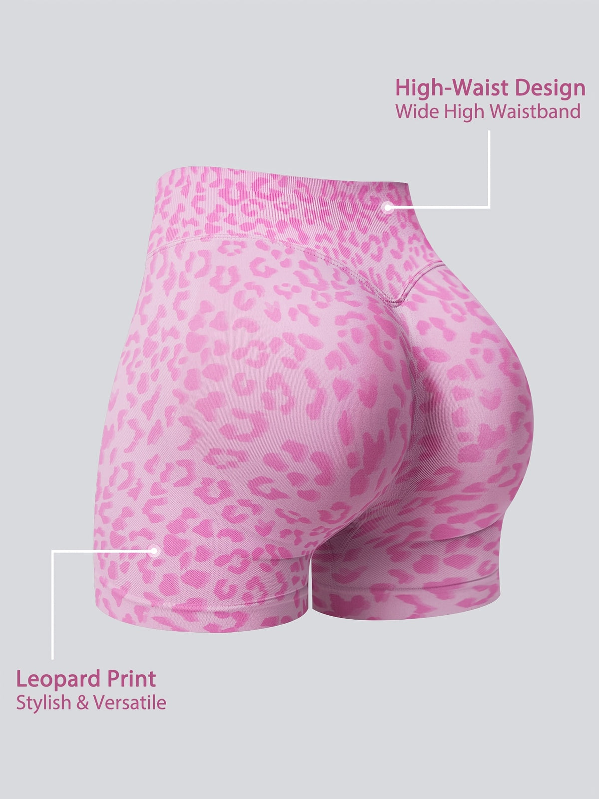 Leopard Seamless Ribbed Biker Shorts - Pink