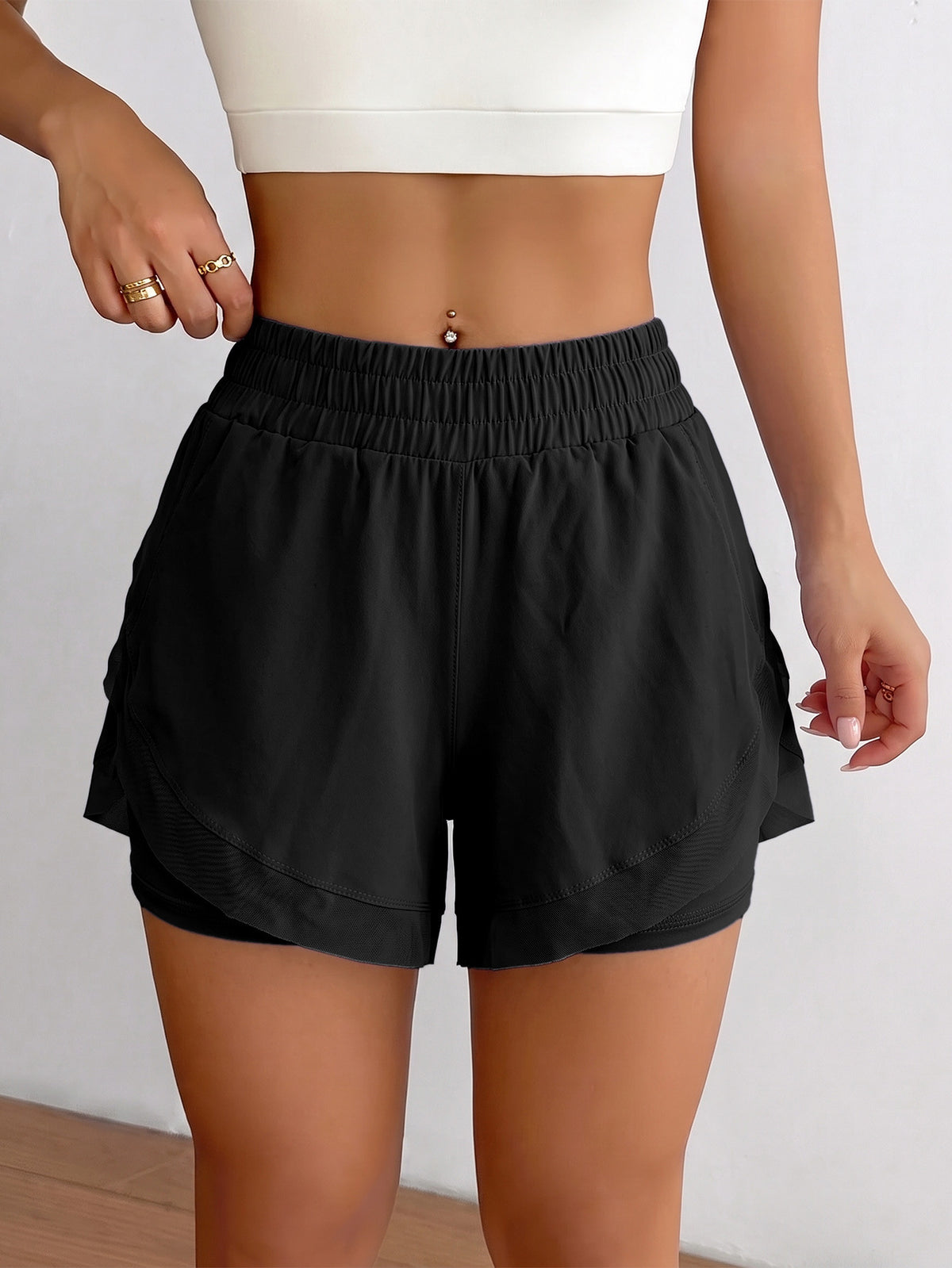 Asymmetric Mesh Tennis Skort - Black