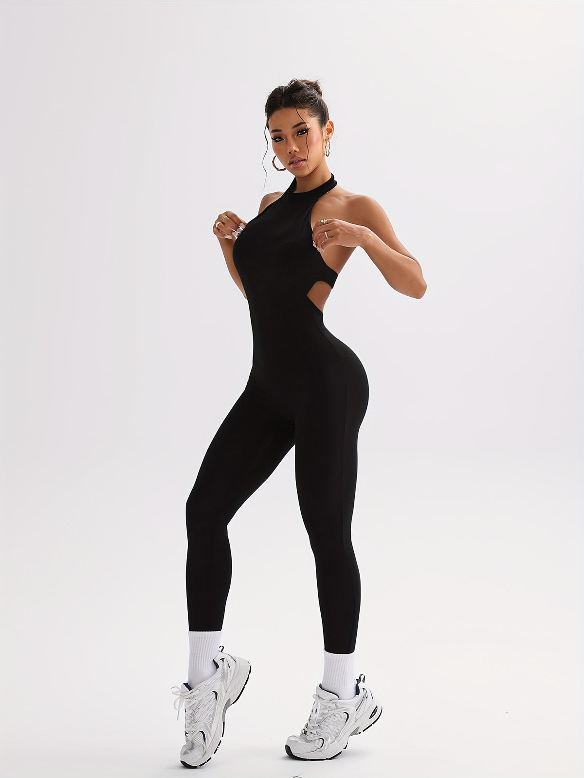 Halter Open Back Padded Bodysuit - Black