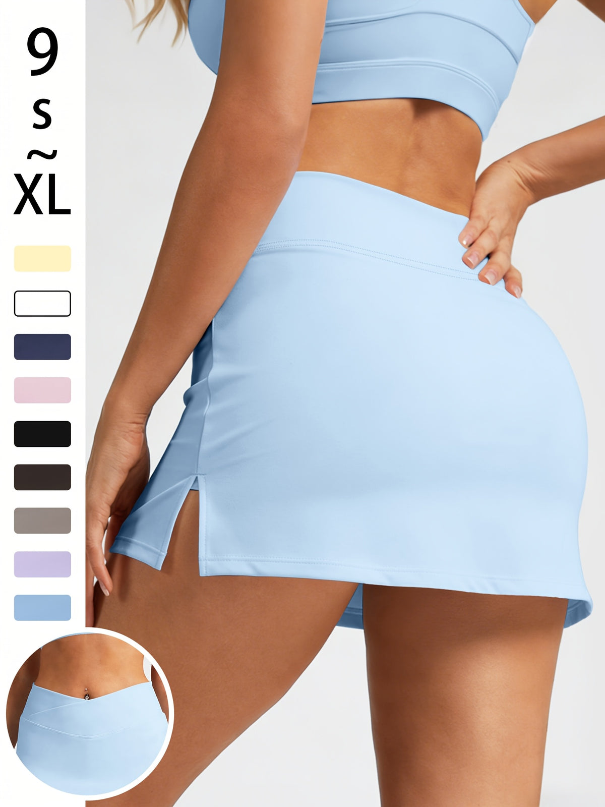 High Waist Sporty Skort - Sky Blue