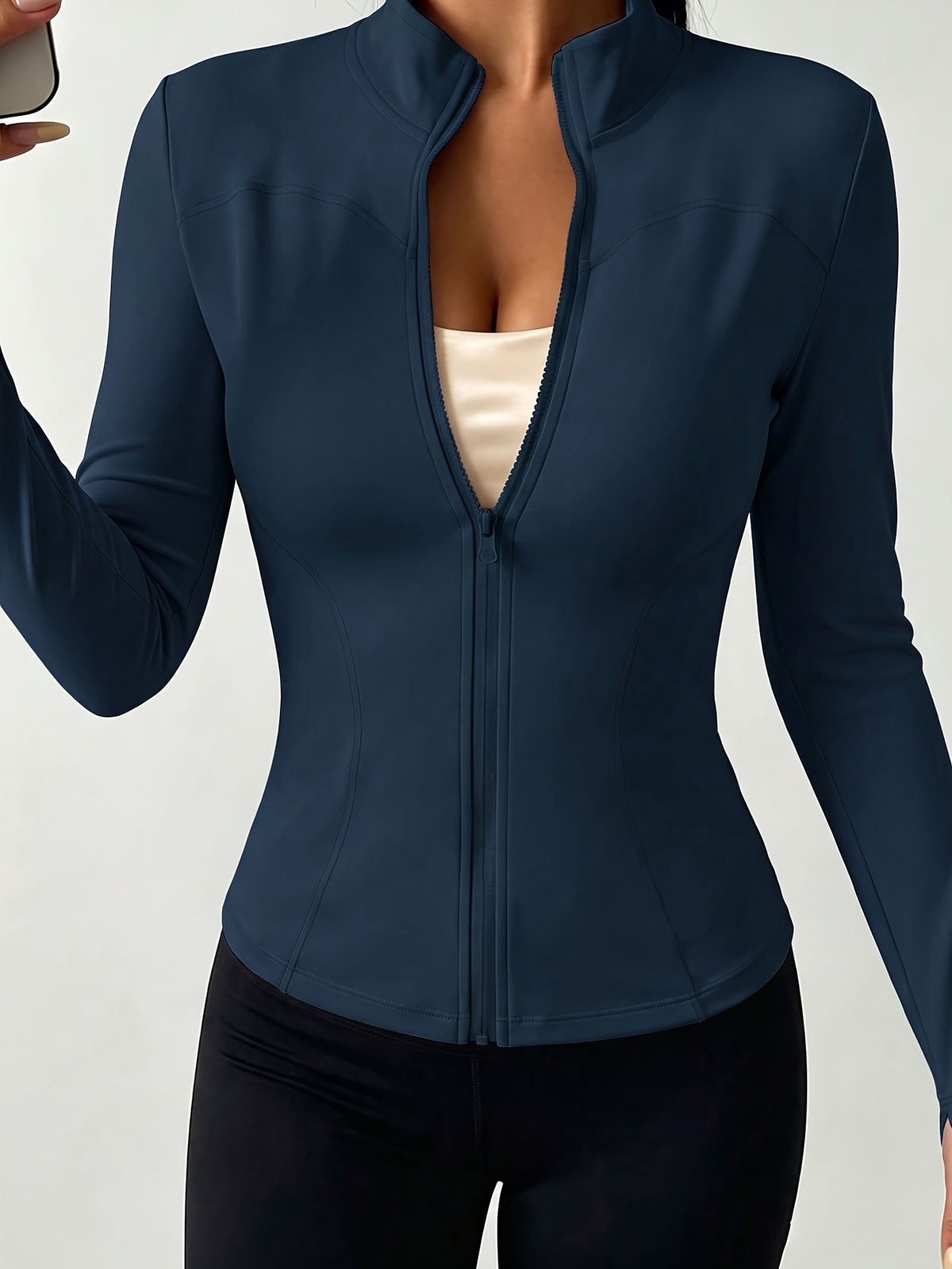 Slim Stand Collar Jacket - Navy