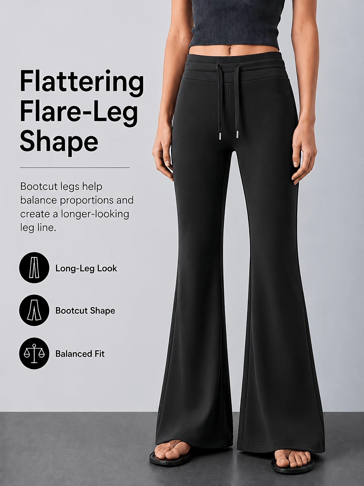 Drawstring Waist Bootcut Flare Leggings - Black