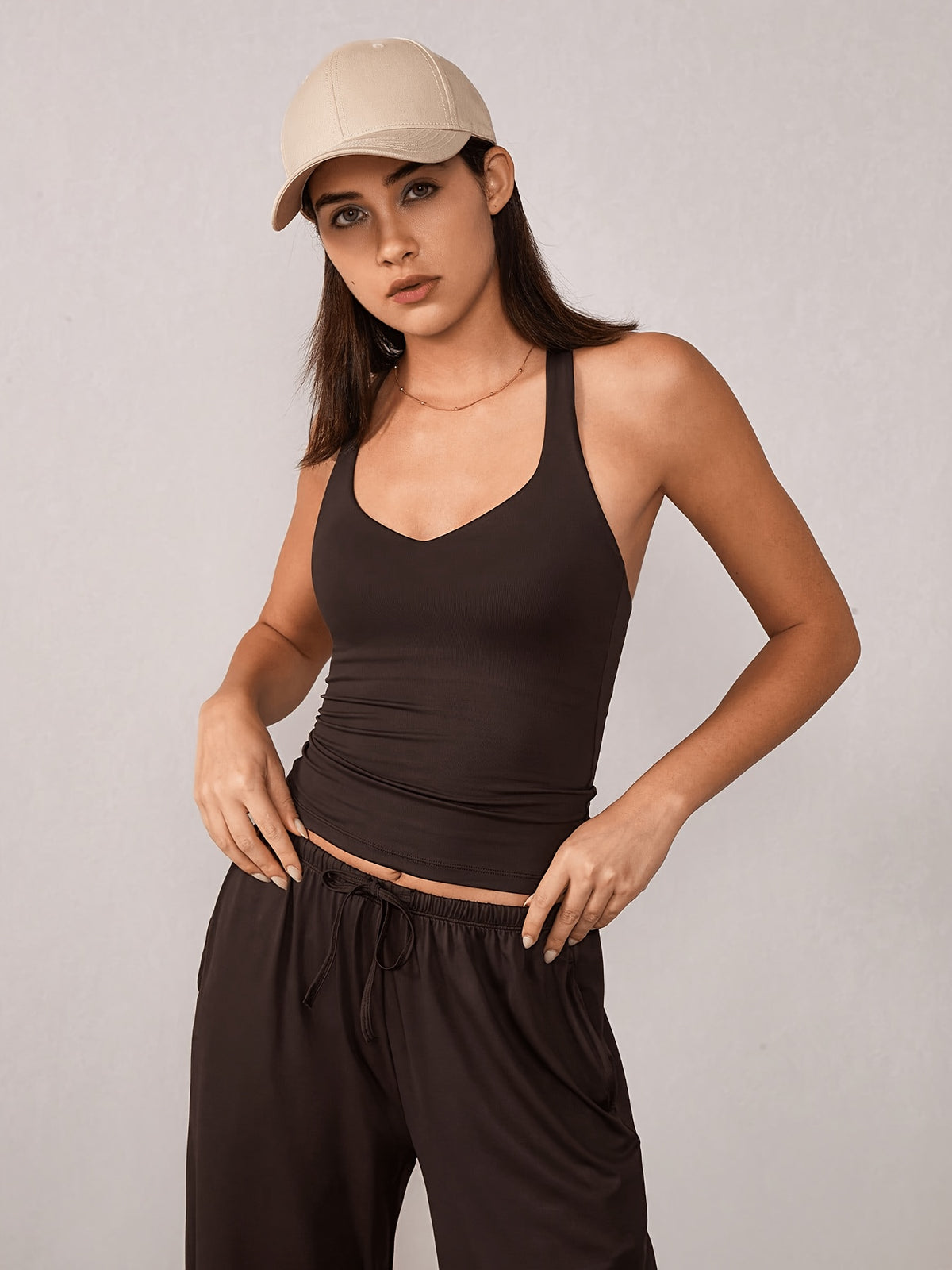 Racerback Tank & Wide Leg Pants Set - Coffee