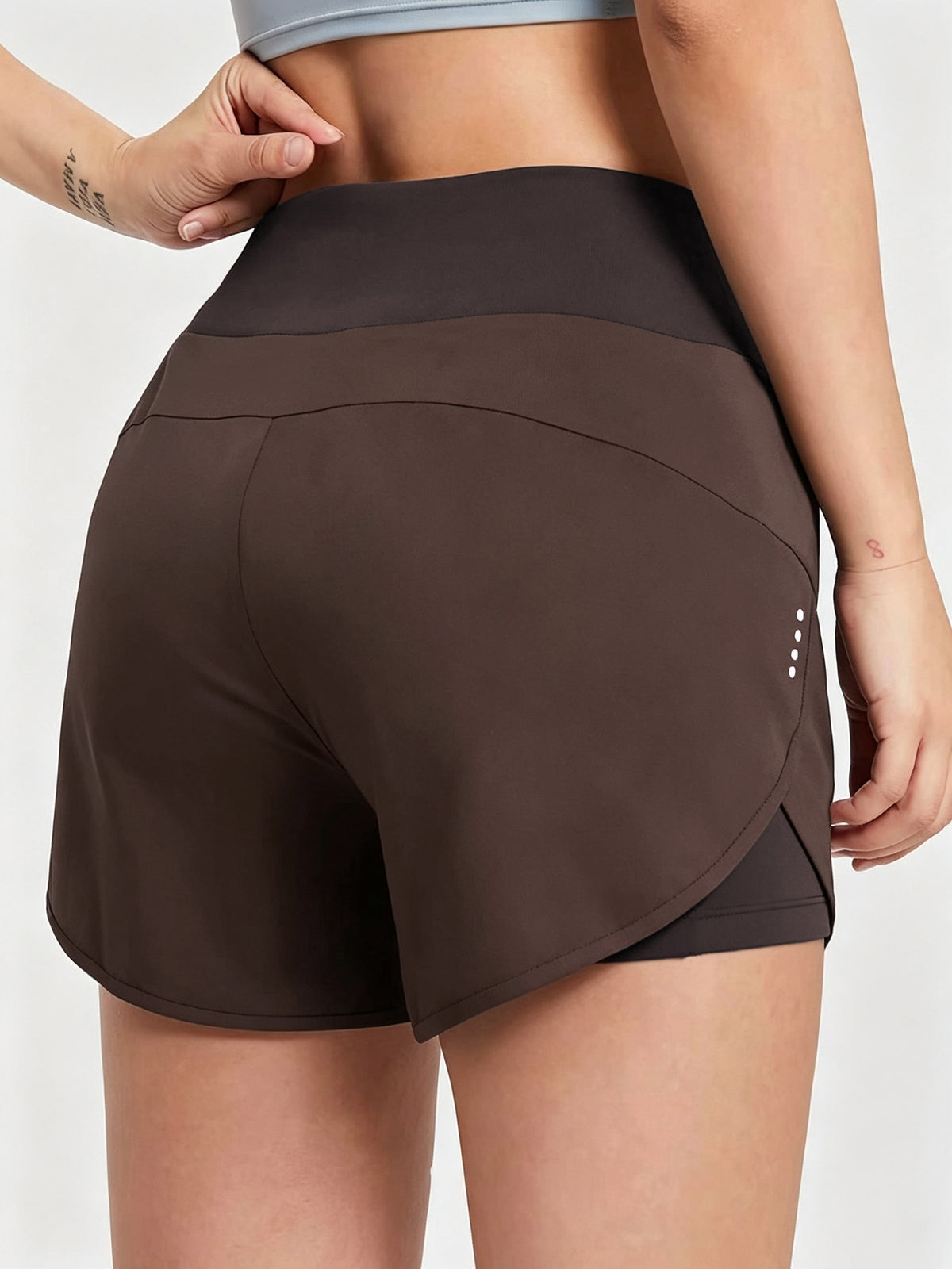 Pocket Anti-Sheer High Waist Running Shorts - Brown