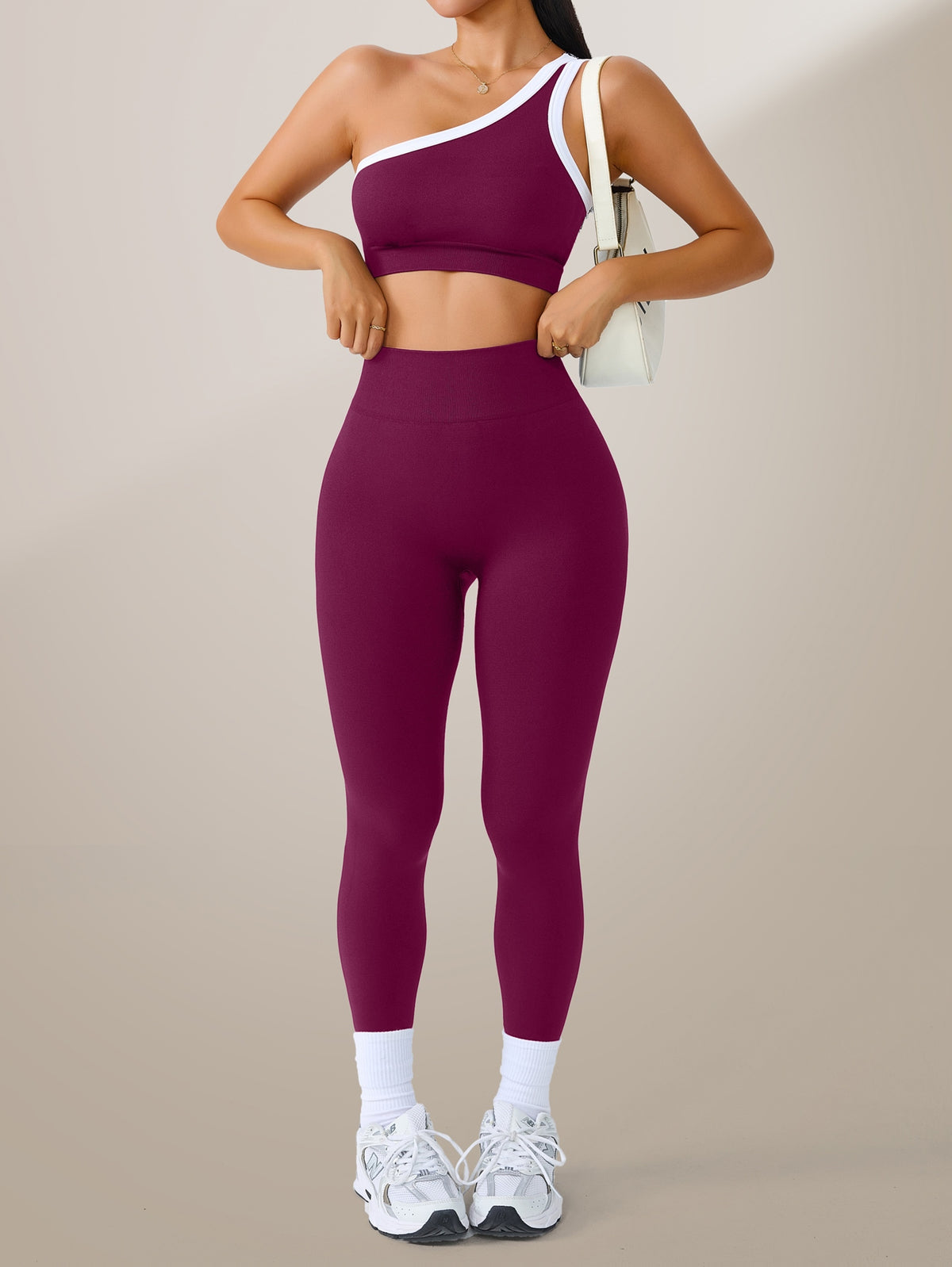 One Shoulder Bra & Leggings Set - Fuchsia