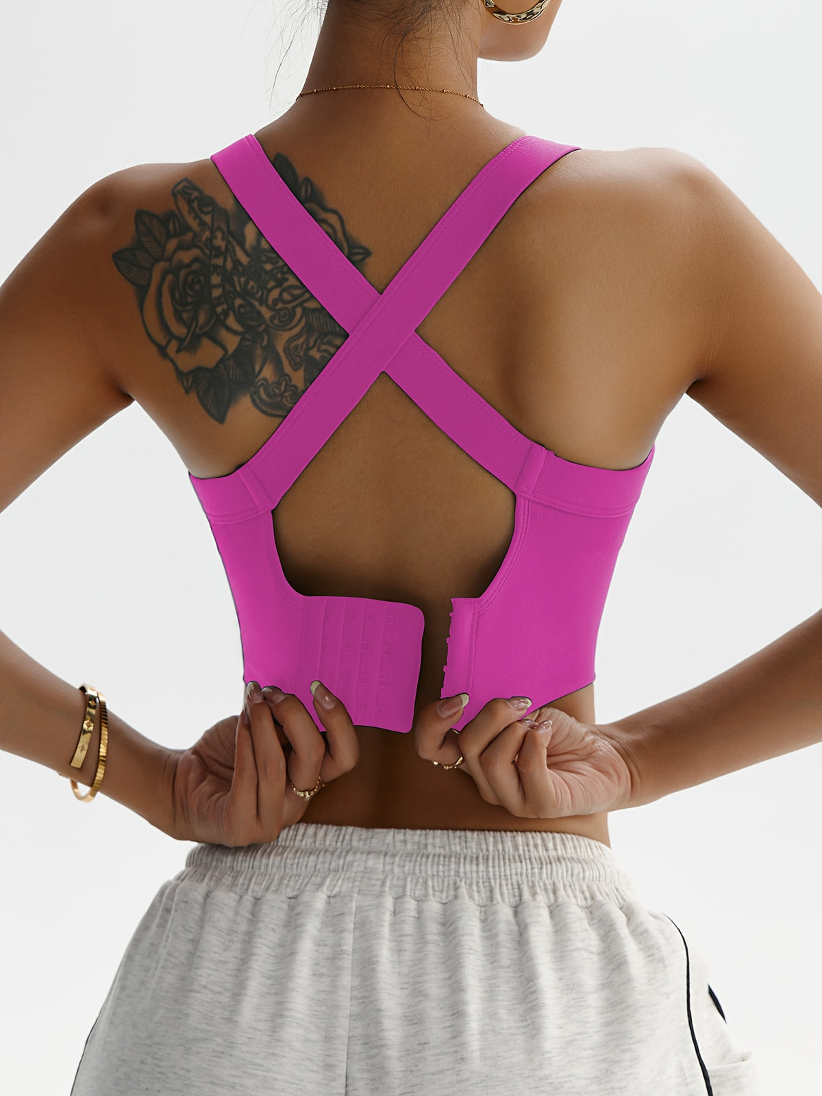 Solid Criss-Cross Back Yoga Bra - Rose