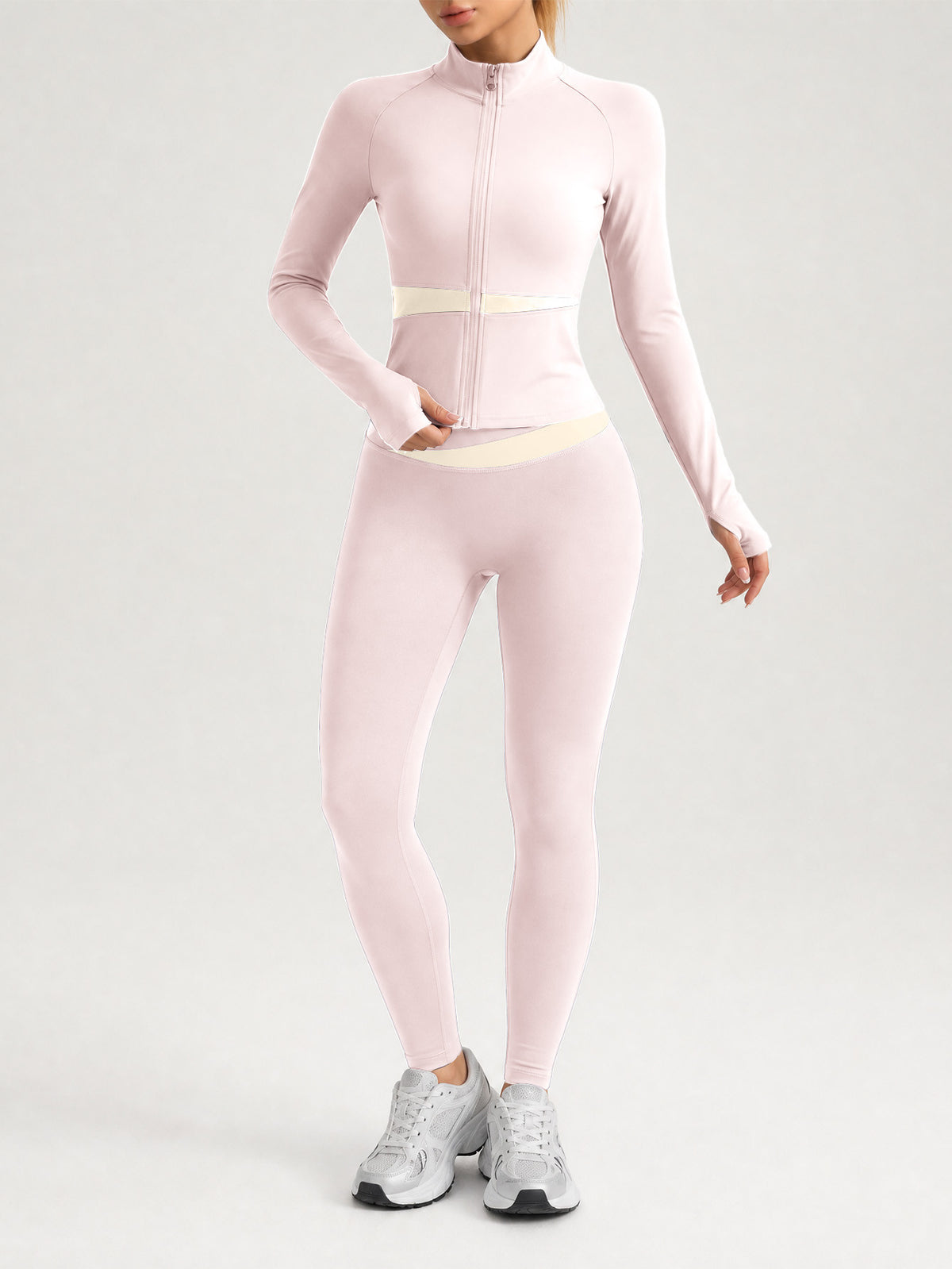 Contrast Zip Jacket & Lifting Leggings Set - Pink