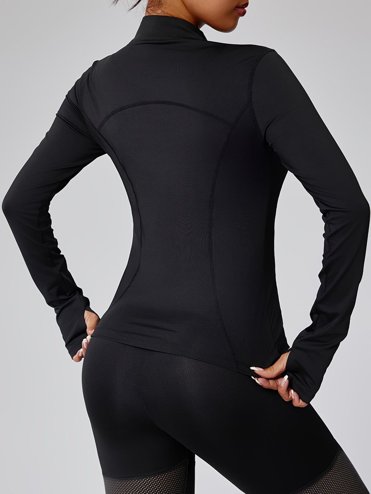 Thumb Hook Cuff Zip Running Jacket - Black