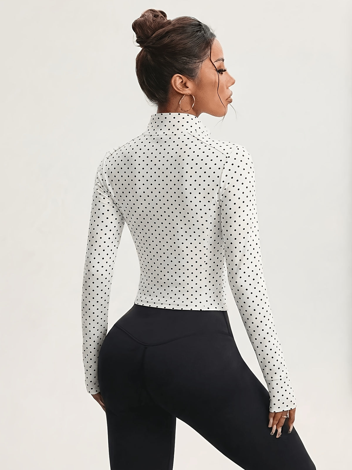 Polka Dot Collared Zip Jacket - White