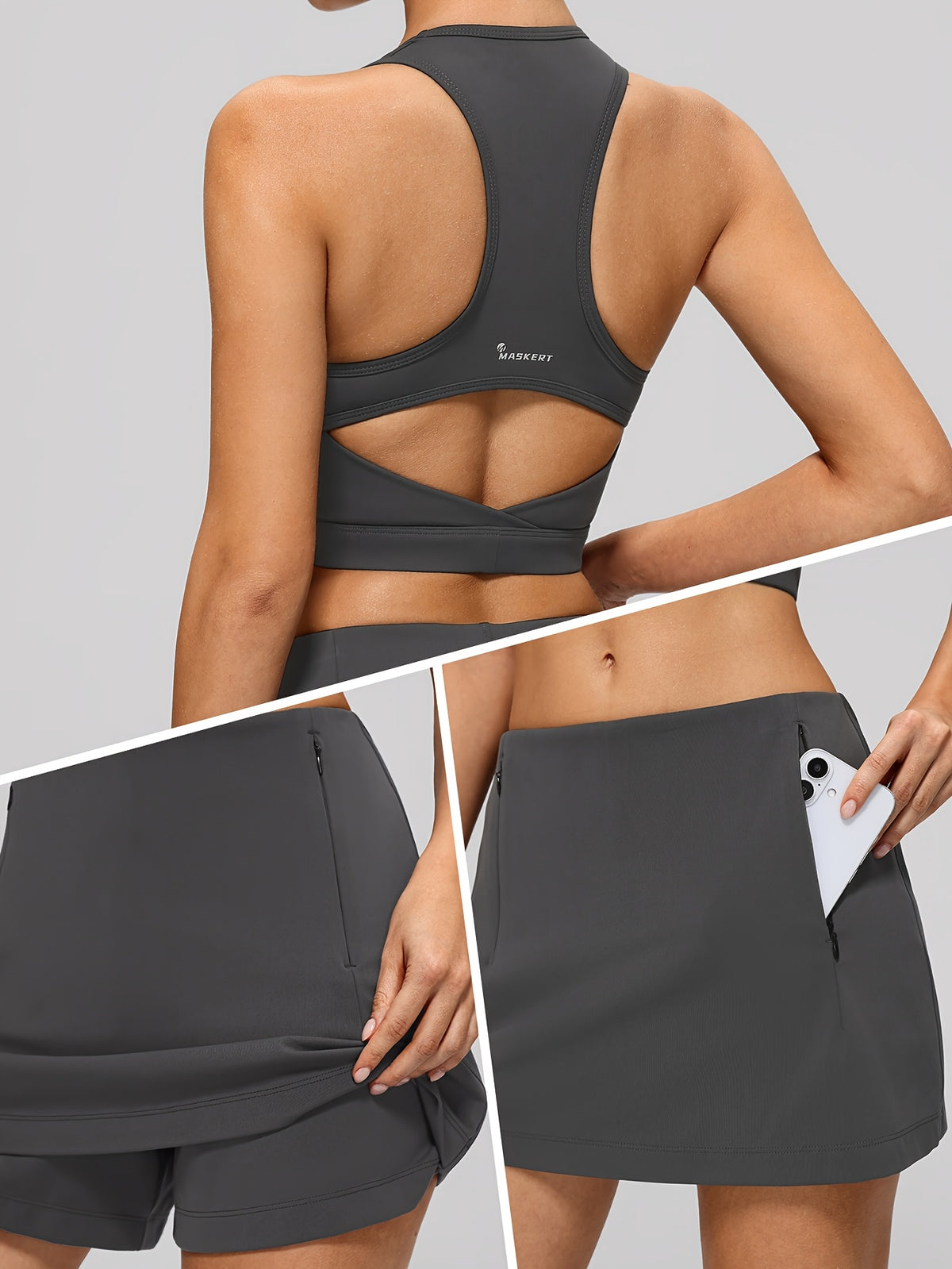 Cutout Cross Back Tank & Shorts Set - Lead Grey