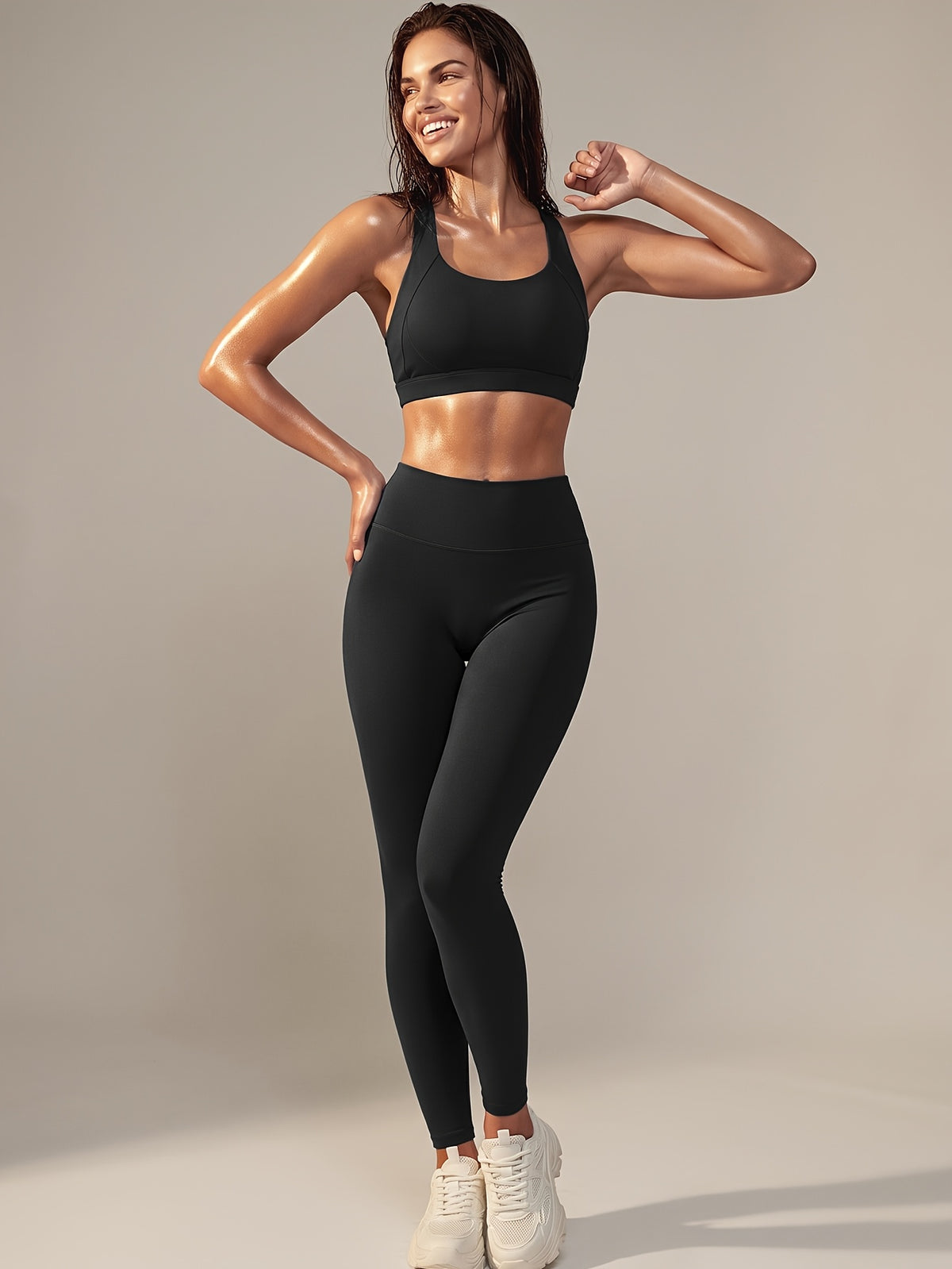 Criss Cross Bra & Pocket Leggings Set - Black
