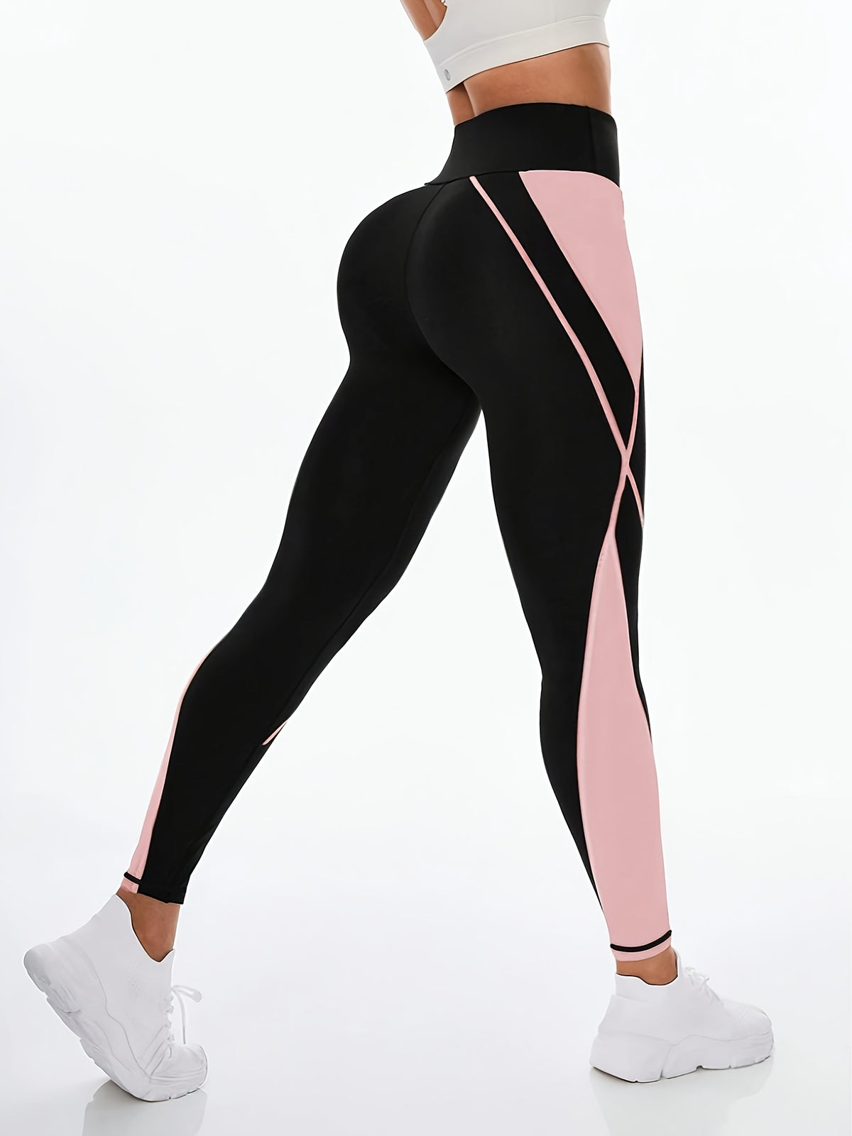 Two-Tone Running Tight Leggings - Black Pink
