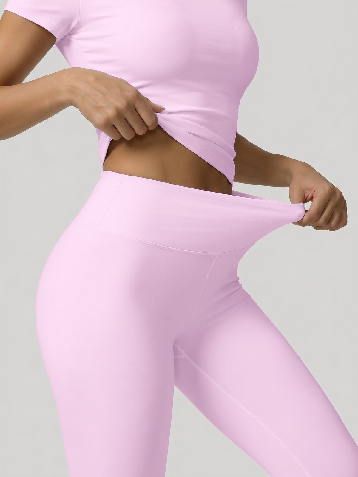 Round Neck Top & Tummy Tuck Leggings Set - Pink