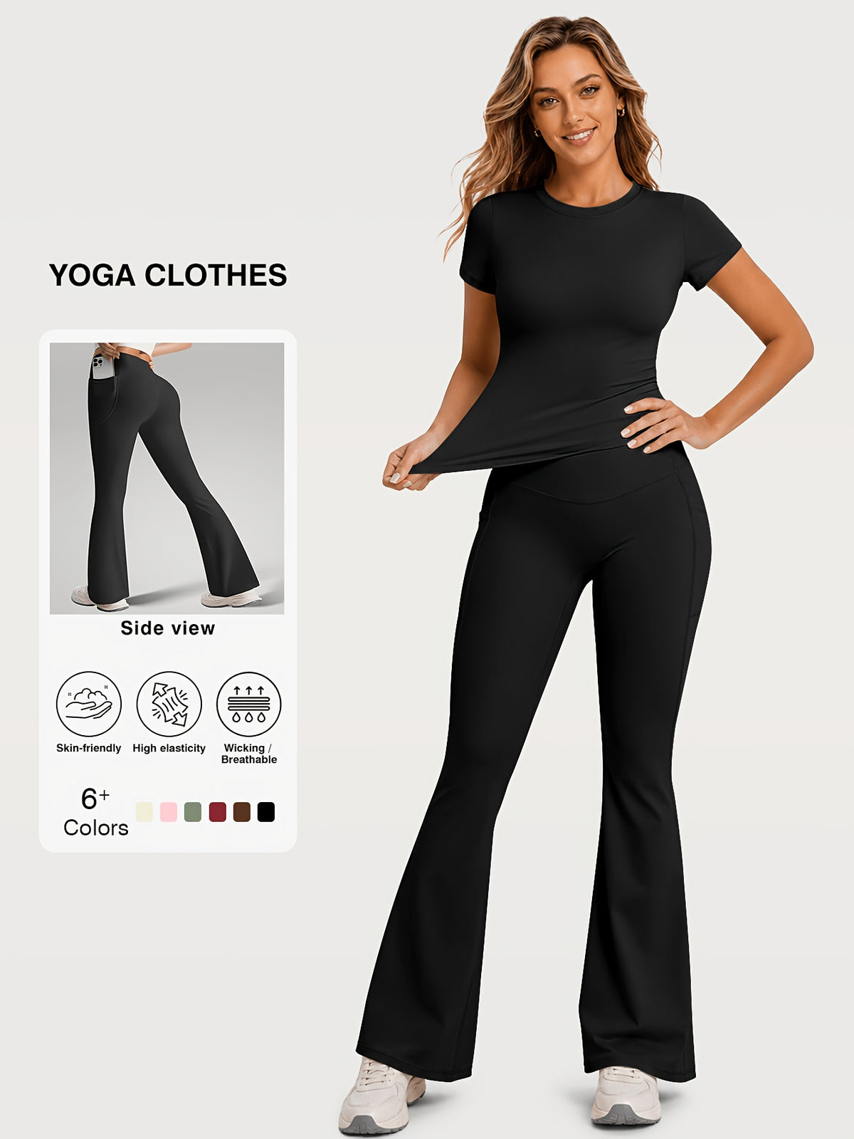 Fitted Tee & Flare Pants Set - Black