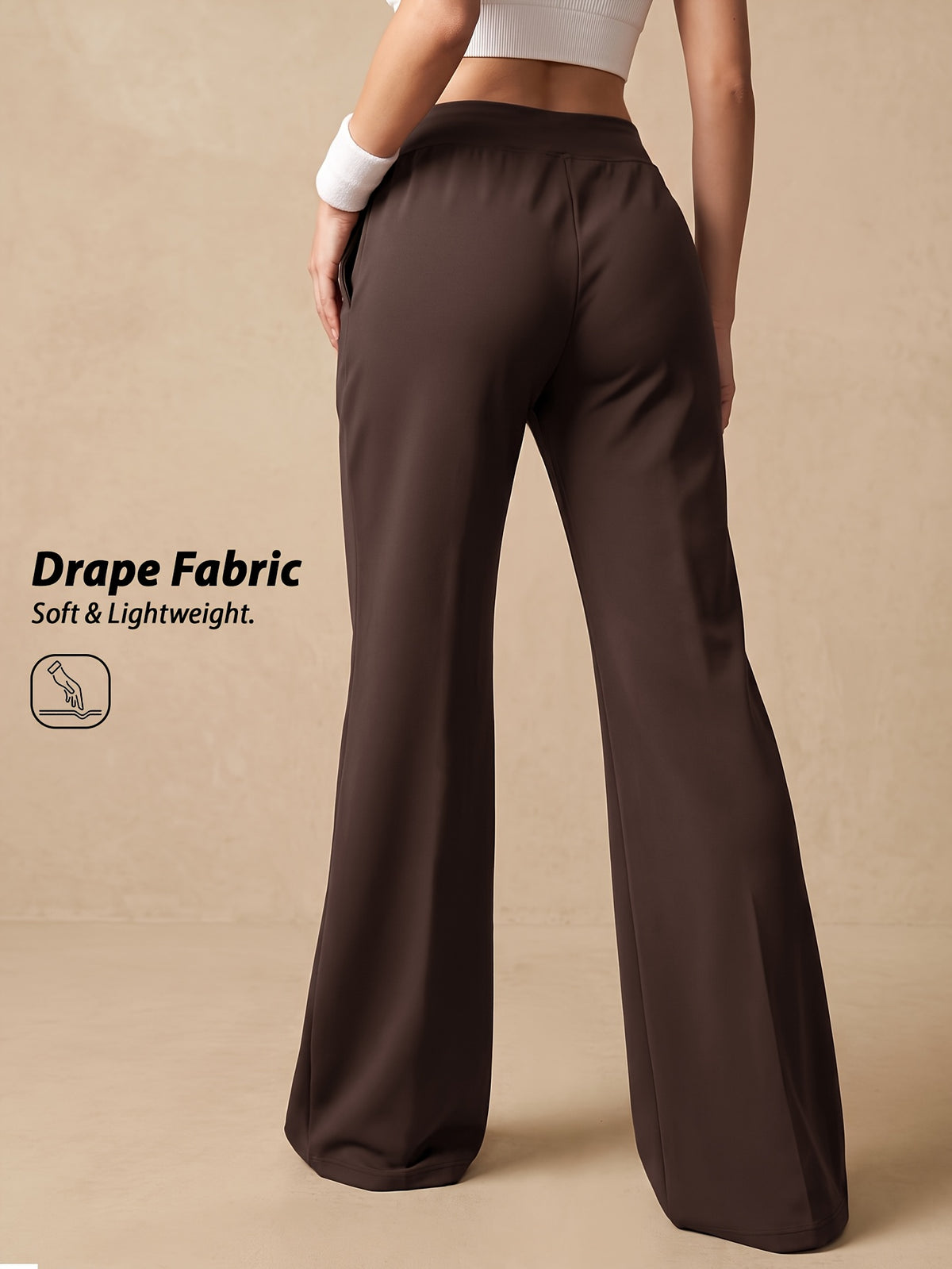 Drawstring Wide Leg Pocket Yoga Pants - Coffee
