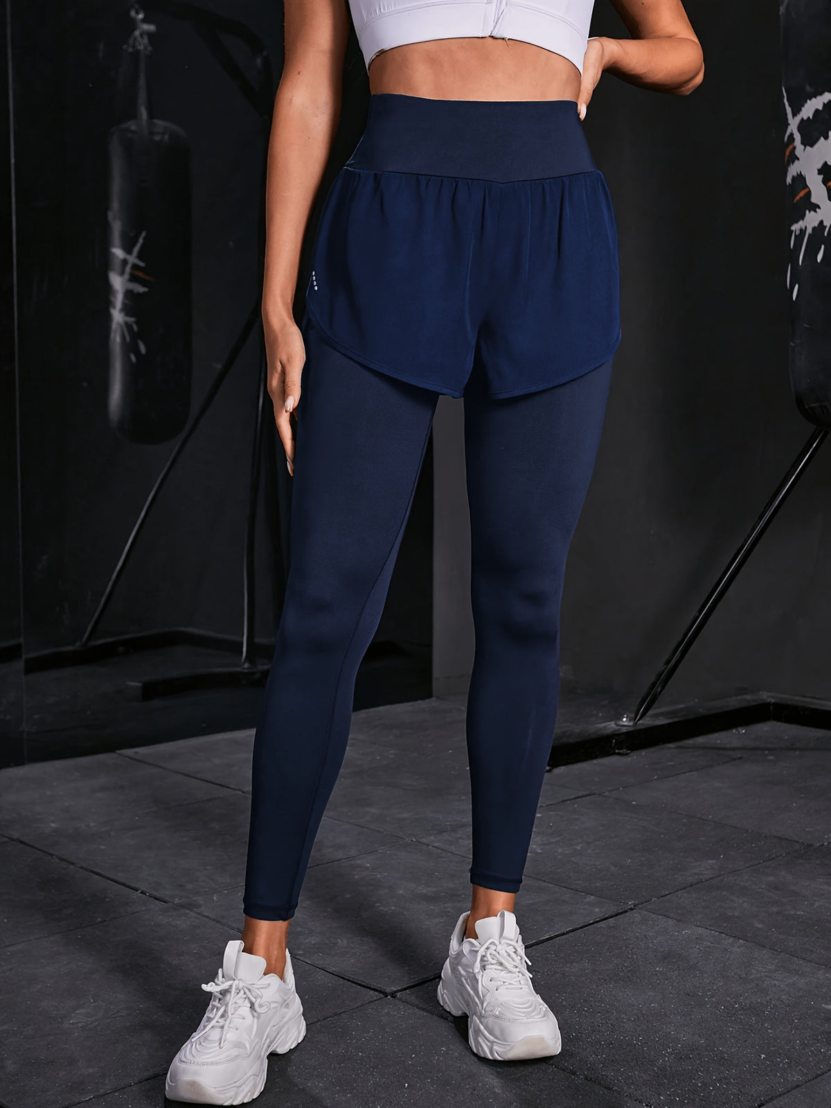 2-in-1 Glitter Polka Dot Sport Pants - Navy Blue