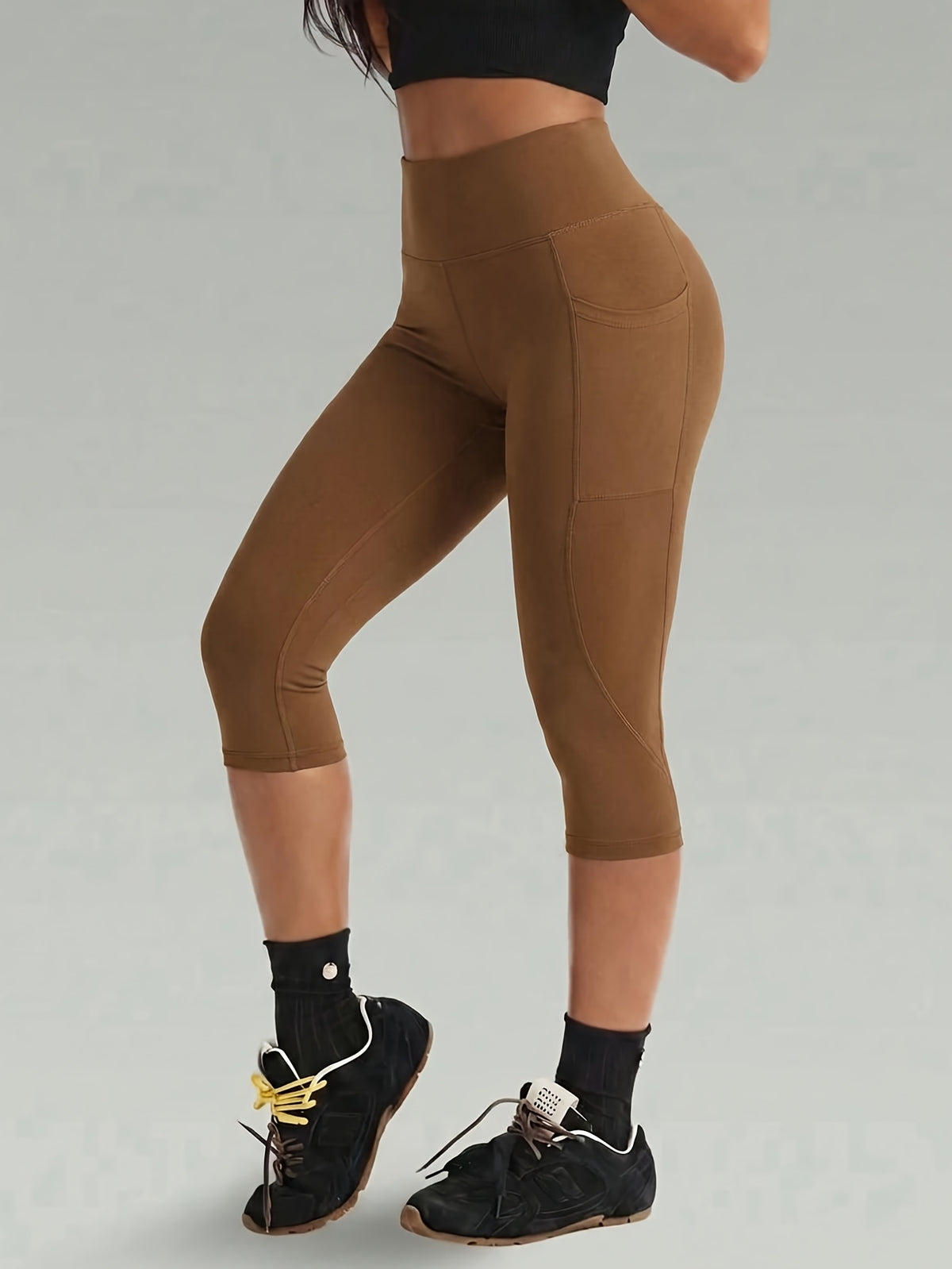 Side Pocket Capri Leggings - Coffee