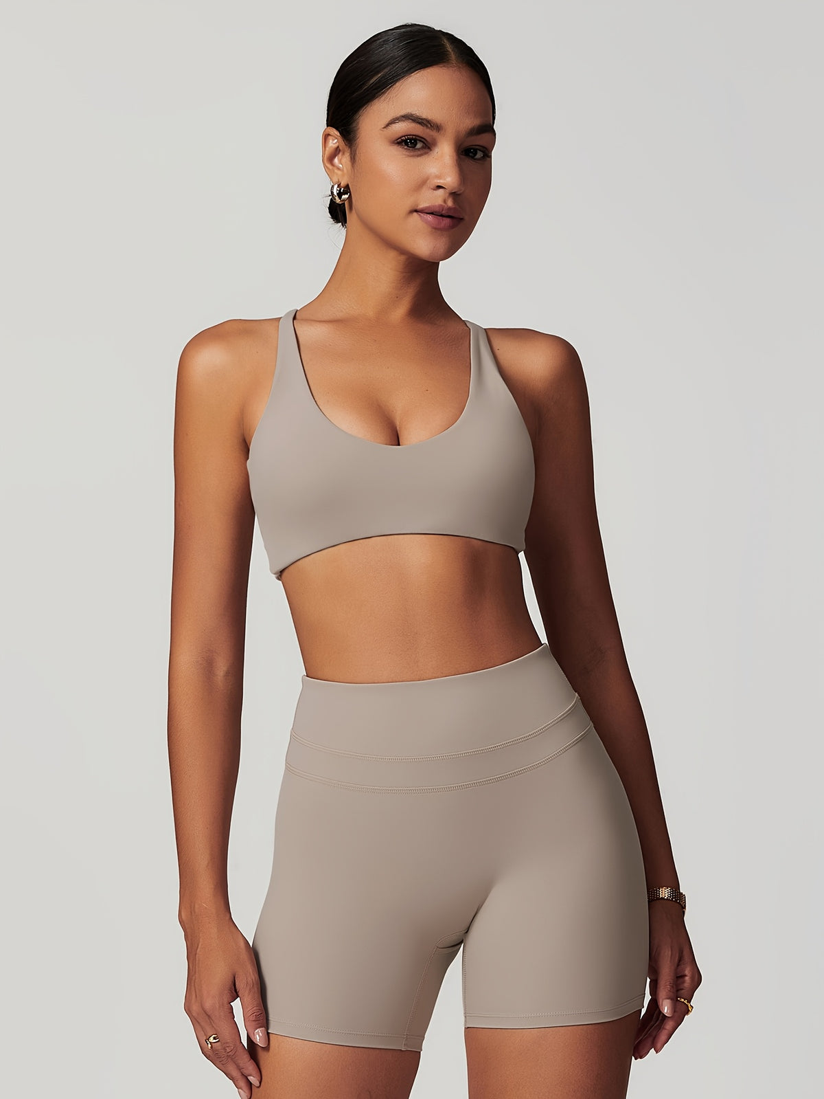 Sculpt Cross Back Two-Piece Set - Space Gray
