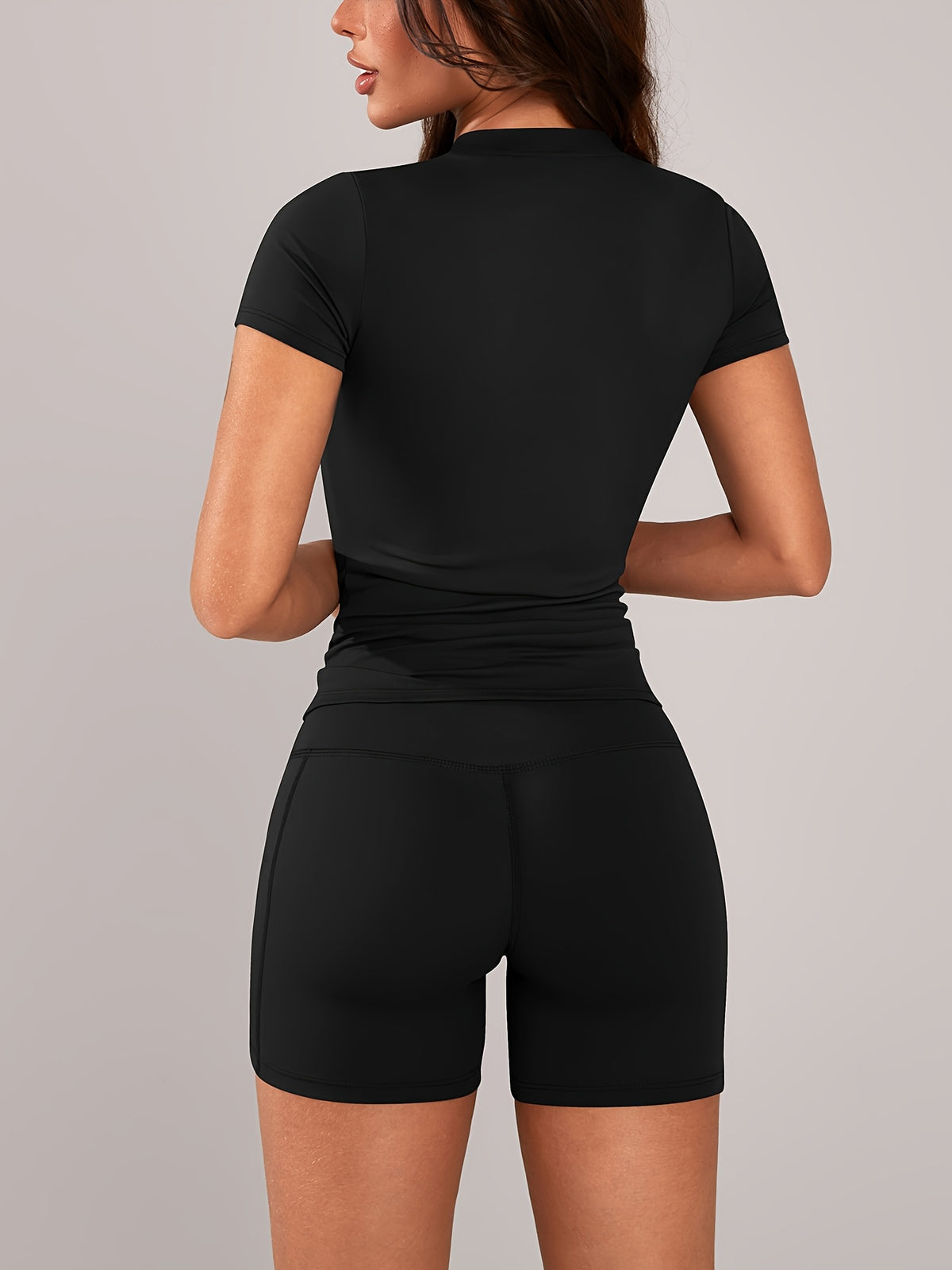 Short Sleeve Crop Tee & Shorts Set - Black