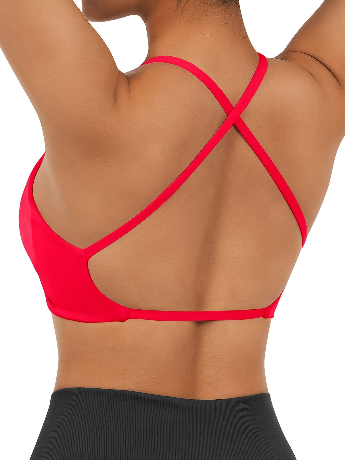 V-Neck Cross Strap Basic Sports Bra - Scarlet Red