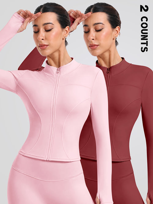 2 Pack Thumbhole Zip Jackets - Pink & Burgundy