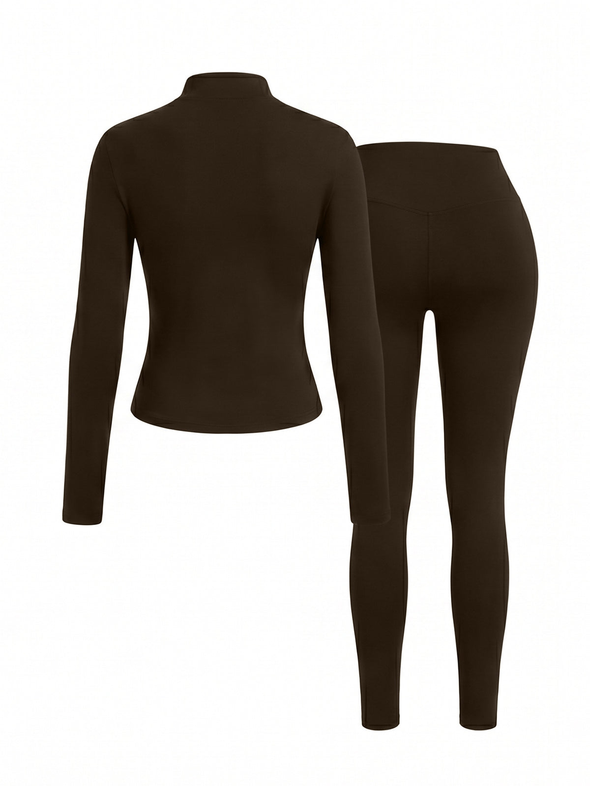 Mock Neck Track Jacket & Leggings Set - Coffee Brown