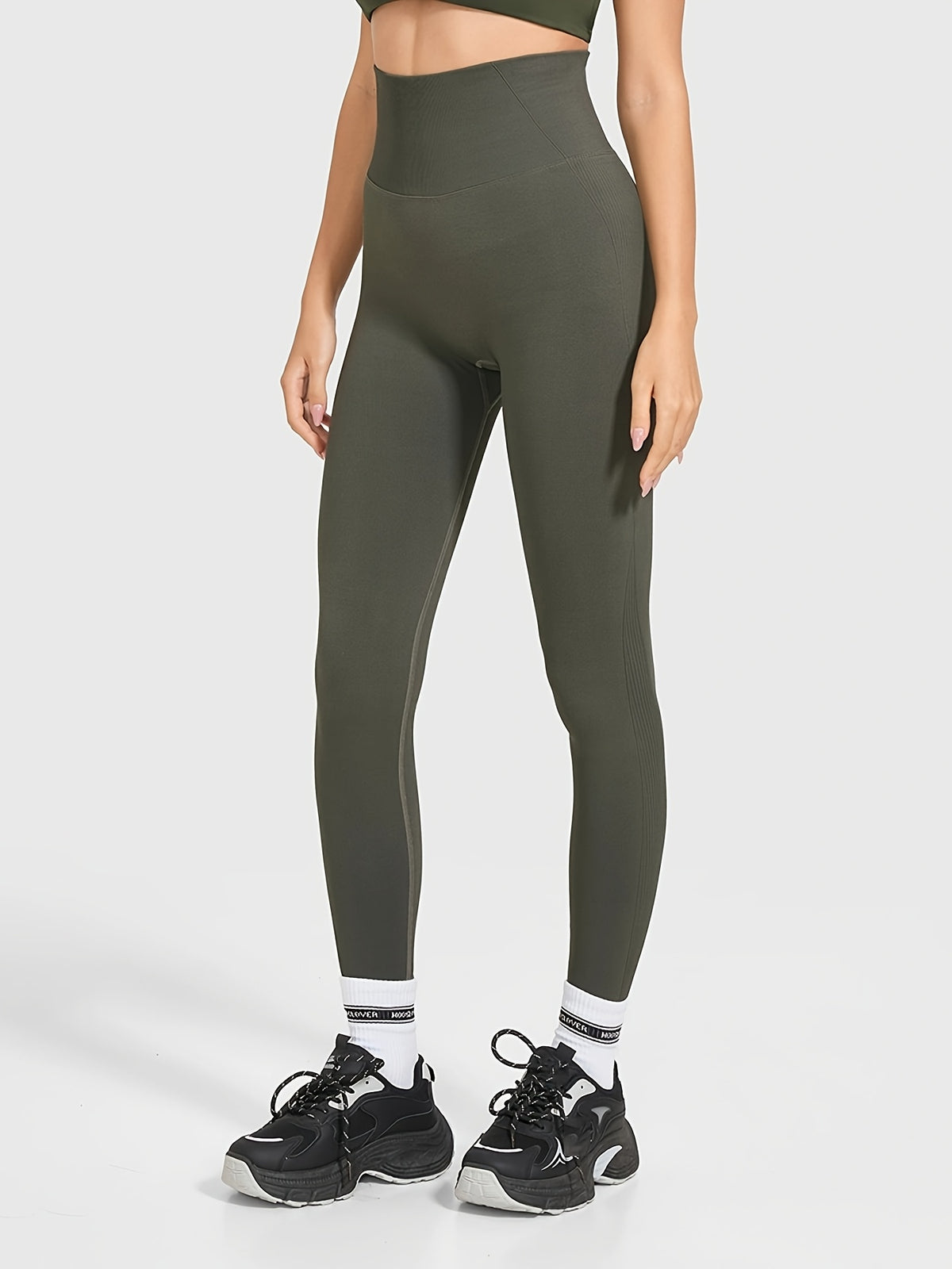 Seamless Breathable High Waist Leggings - Olive Green