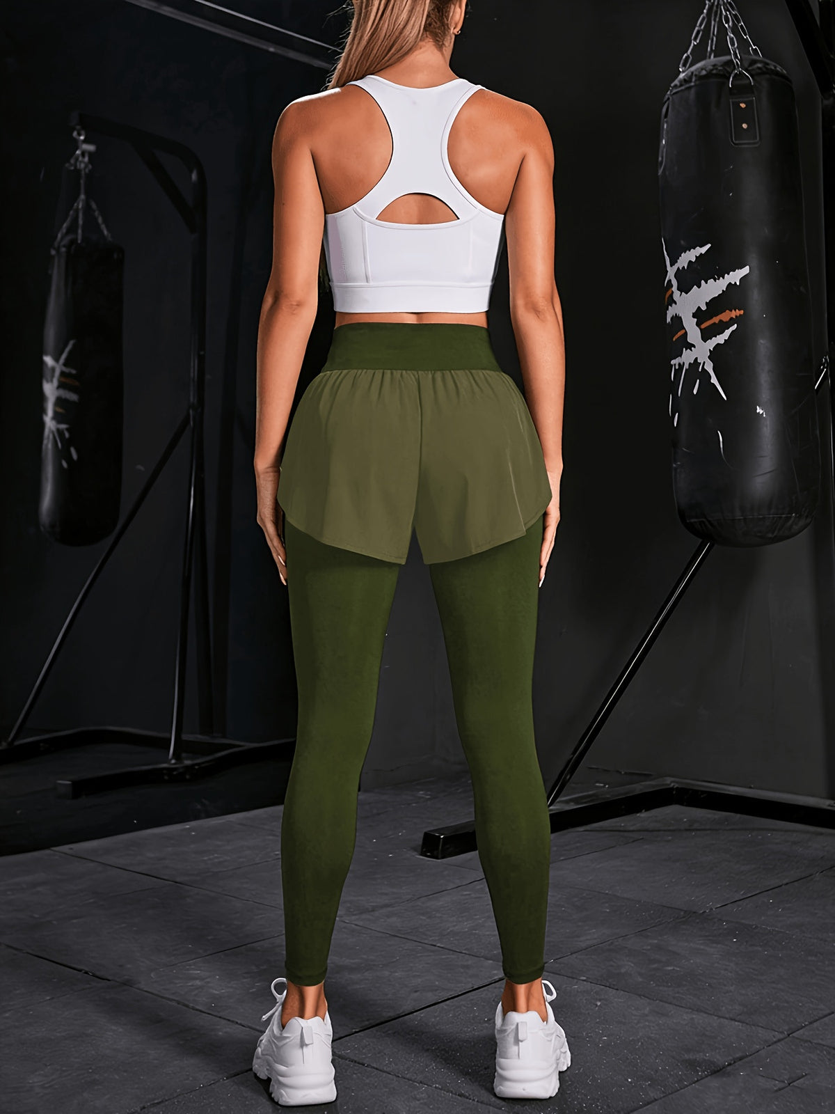 2-in-1 Glitter Polka Dot Sport Pants - Olive