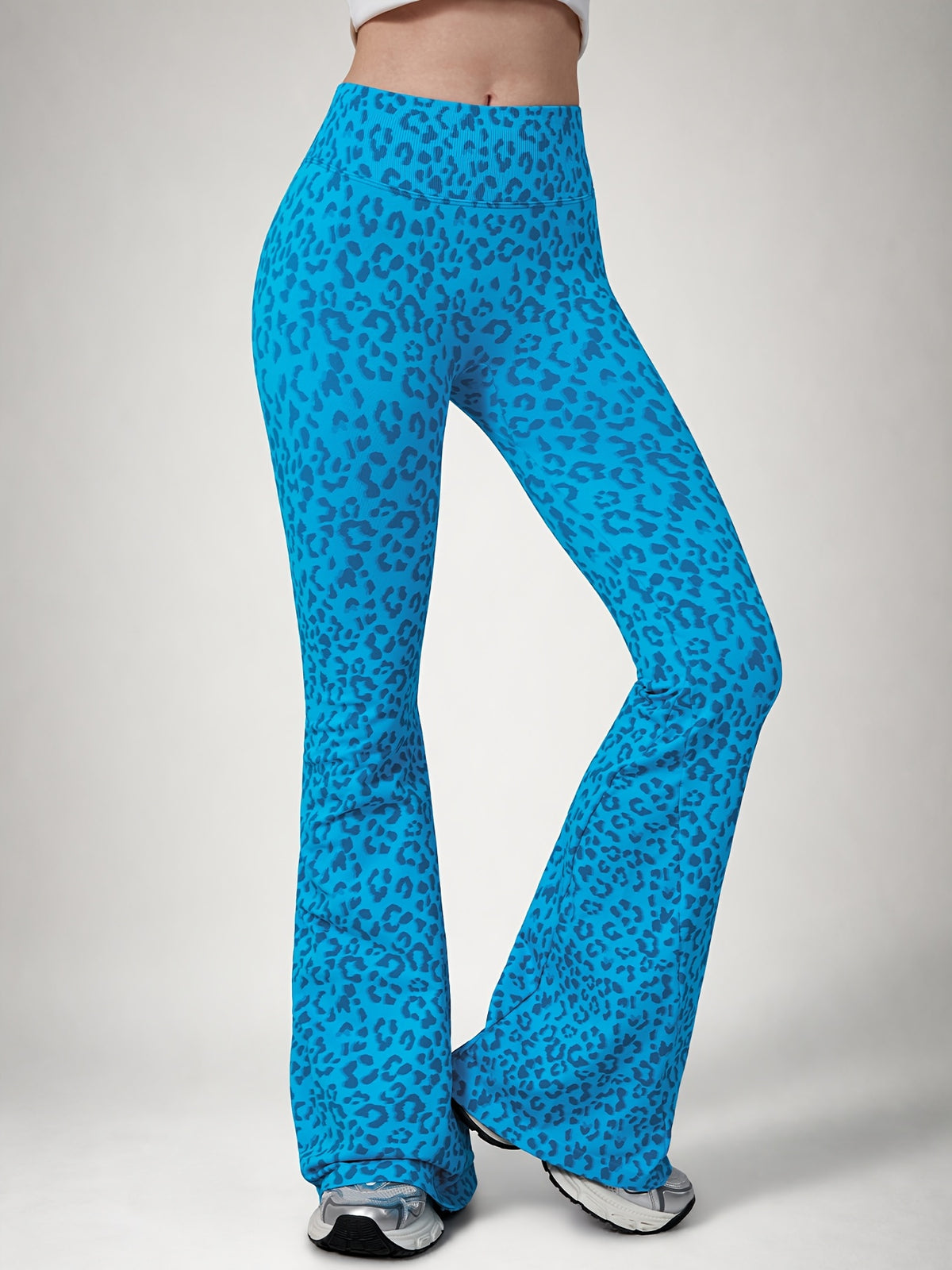 Leopard Print Flare Leggings - Blue