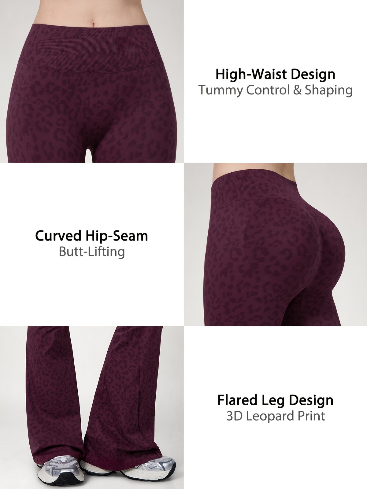 Leopard Print Flare Leggings - Plum