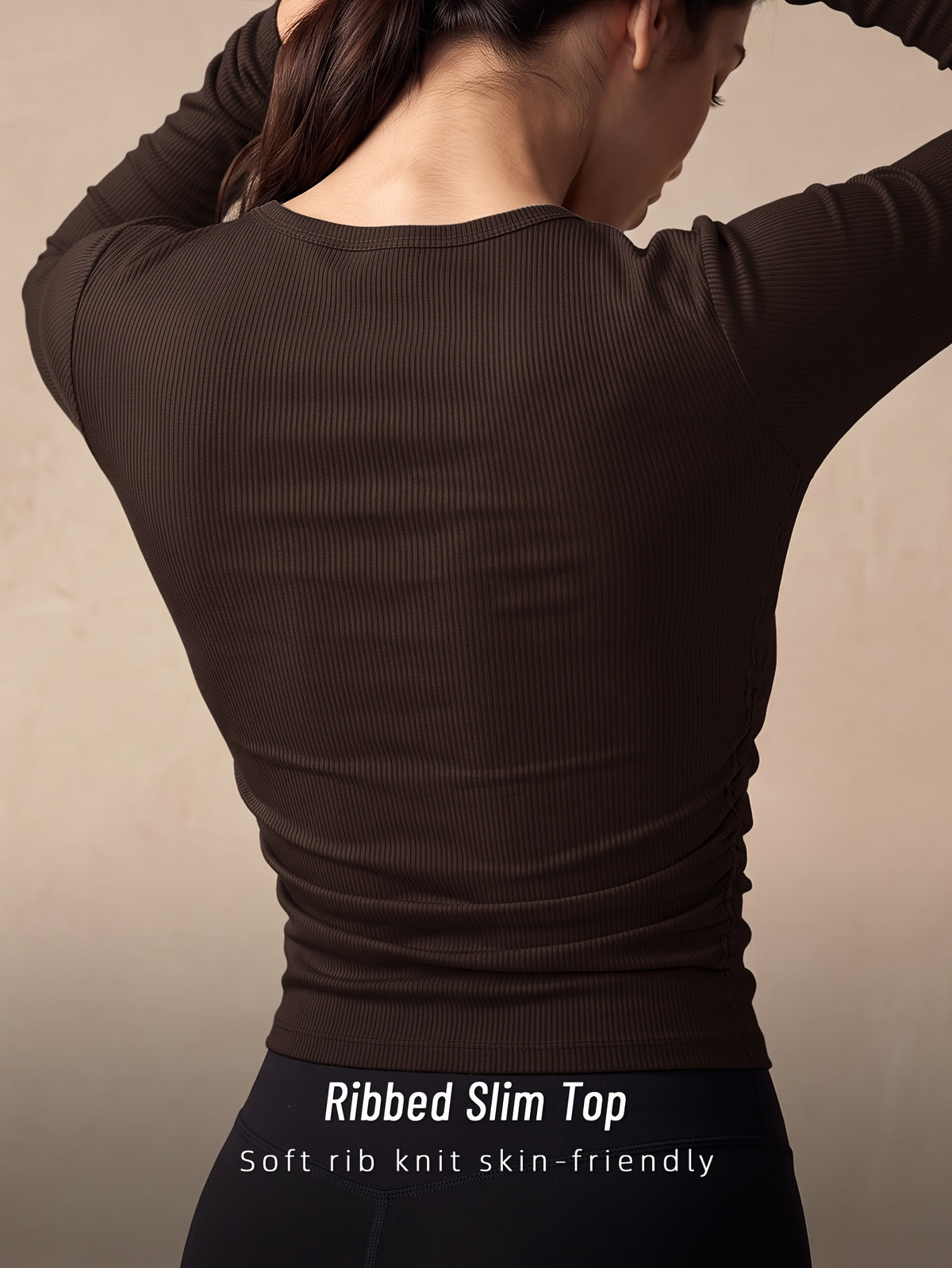 Striped Side Gather Long Sleeve Top - Coffee