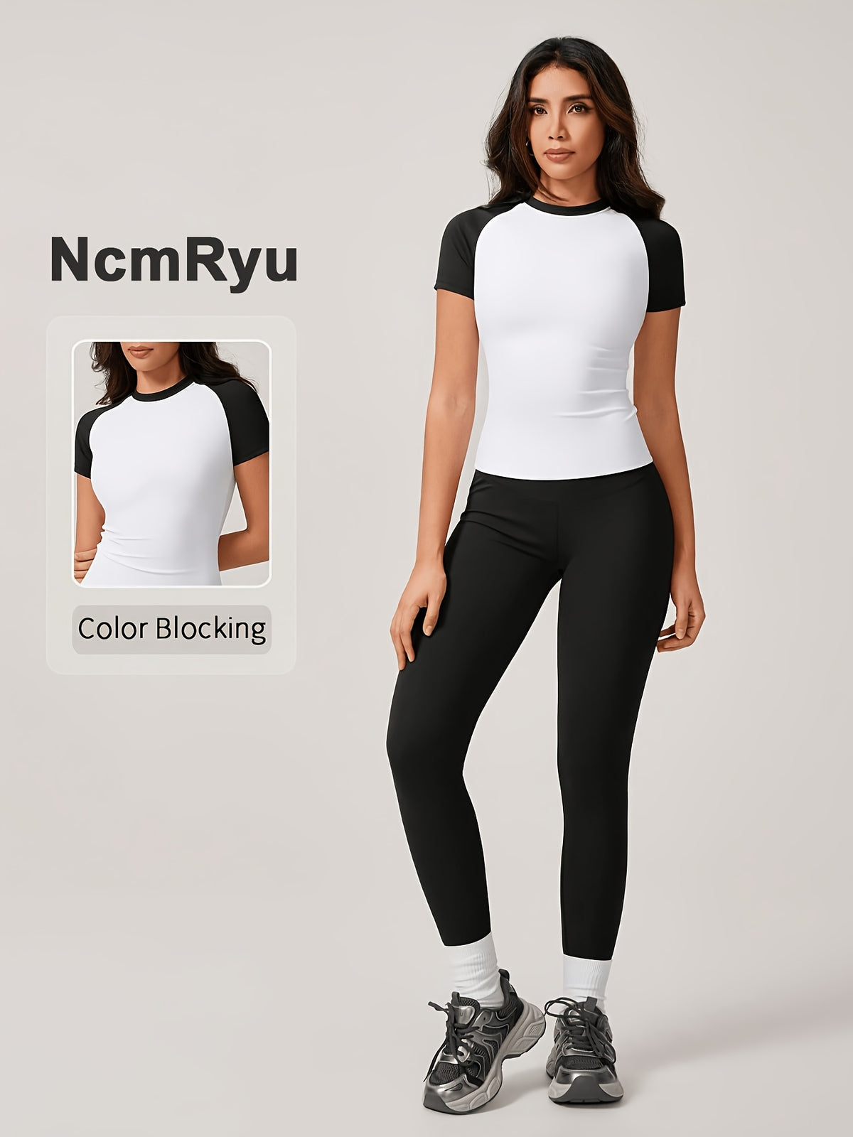 Colour Block Tee & Leggings Set - Black & White